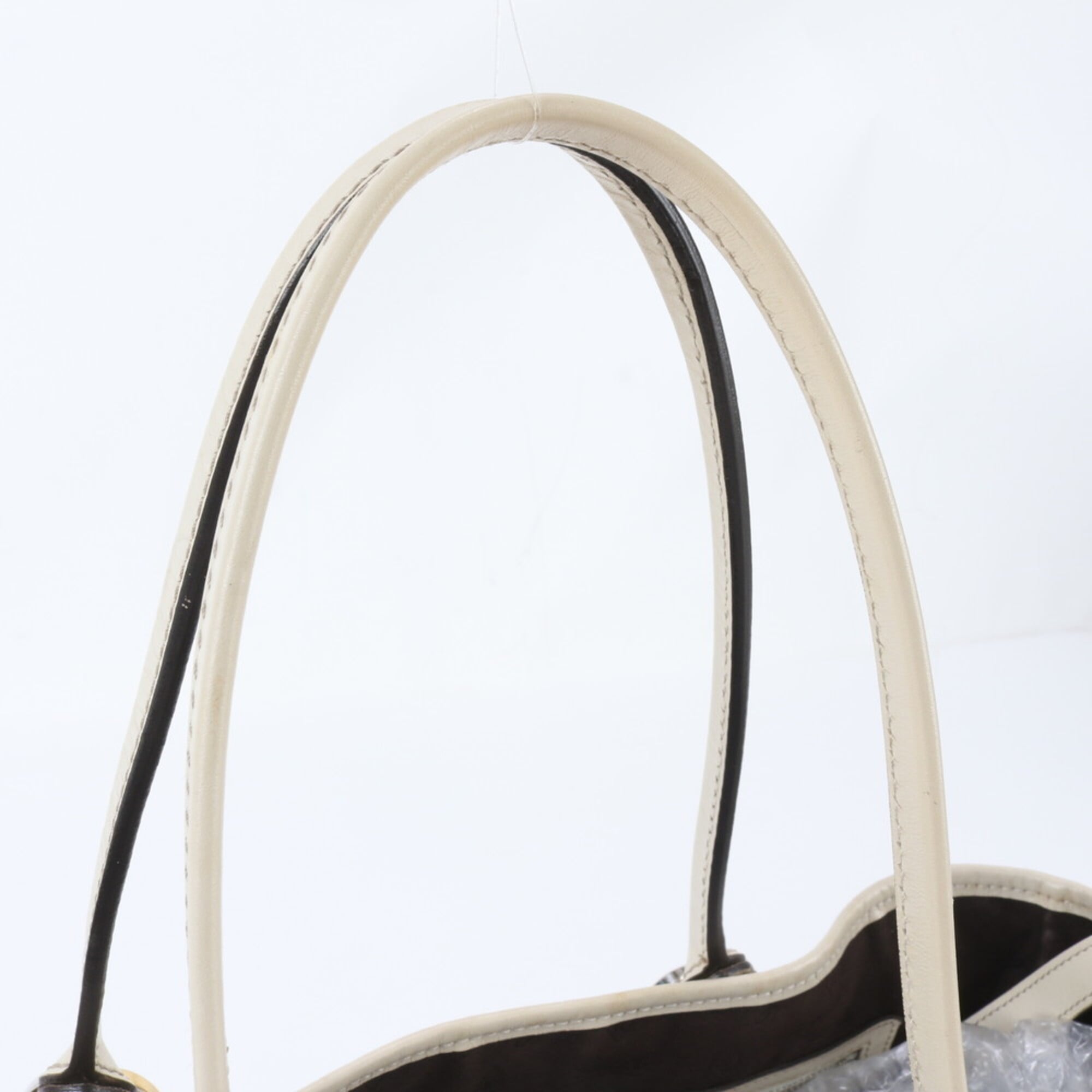 Gucci Beige White Leather Canvas Handbag Shoulder Bag Tote Bag (Pre-Owned)