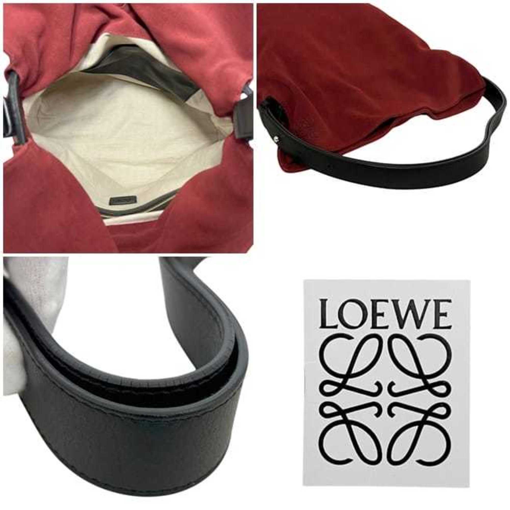 Loewe Red Color Suede Leather Shoulder Bag Tote Bag (Pre-Owned)