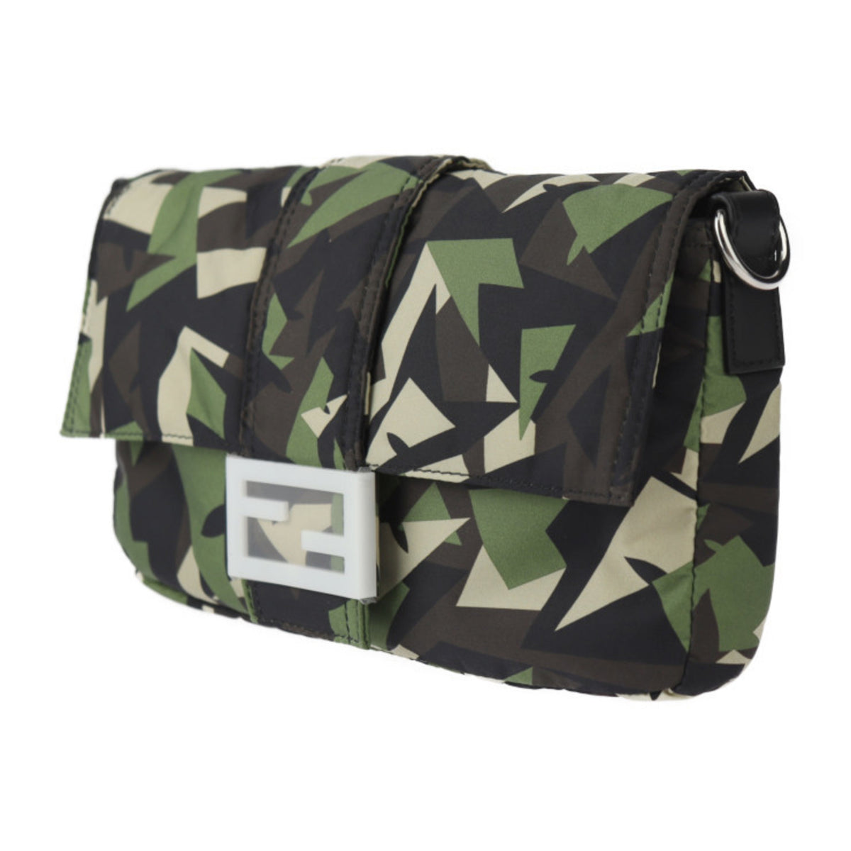 Fendi Beige Black Camouflage Green Nylon Leather Clutch Bag Fanny Pack Pouch Shoulder Bag (Pre-Owned)