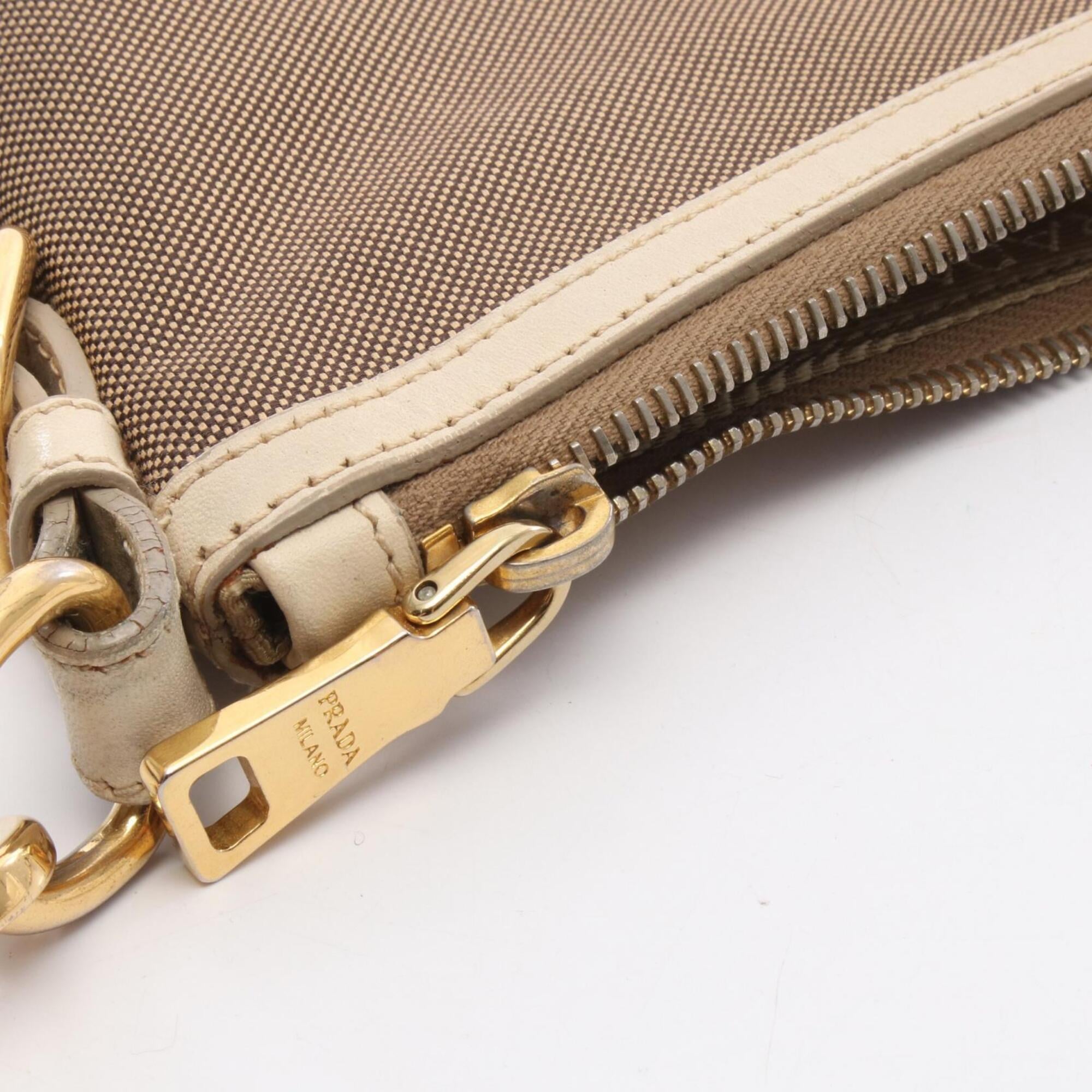 Prada Beige Ivory Canvas Leather Handbag Shoulder Bag (Pre-Owned)