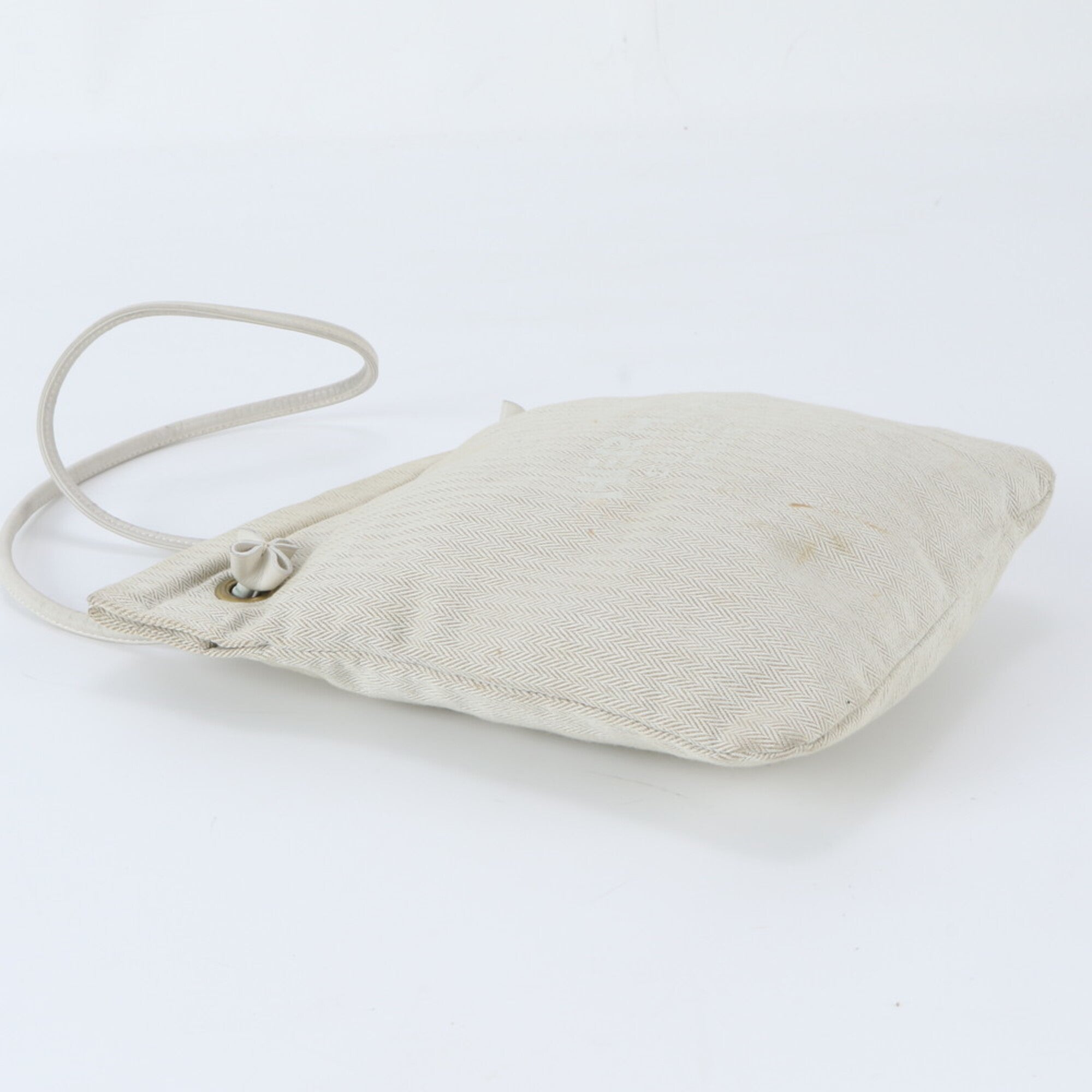 Hermes Aline 2 Beige Leather Canvas Shoulder Bag Tote Bag (Pre-Owned)