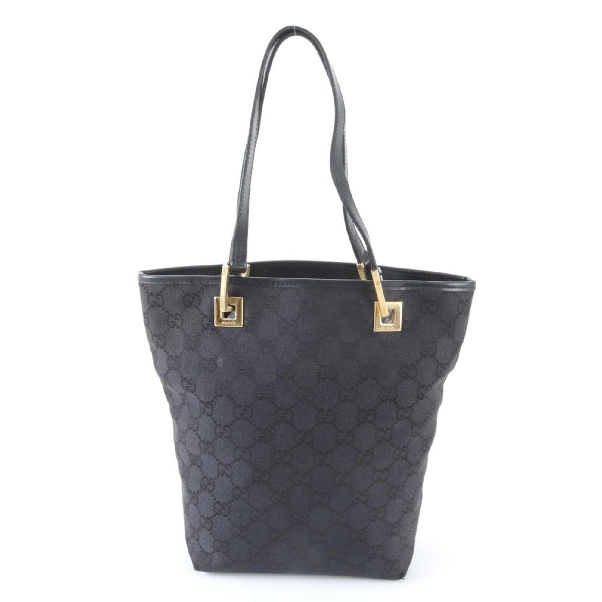 Gucci Gg Canvas Black Canvas Leather Handbag Tote Bag (Pre-Owned)