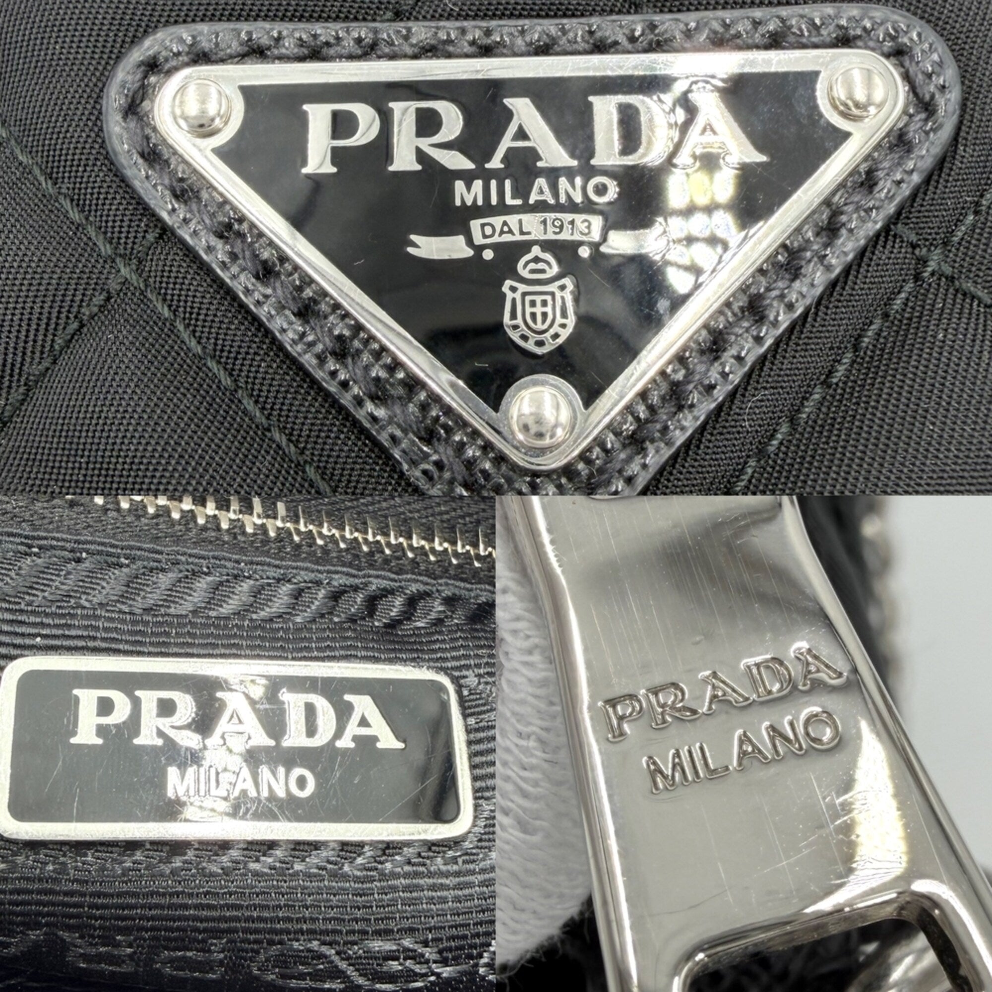 Prada Black Nylon Leather Handbag Shoulder Bag (Pre-Owned)