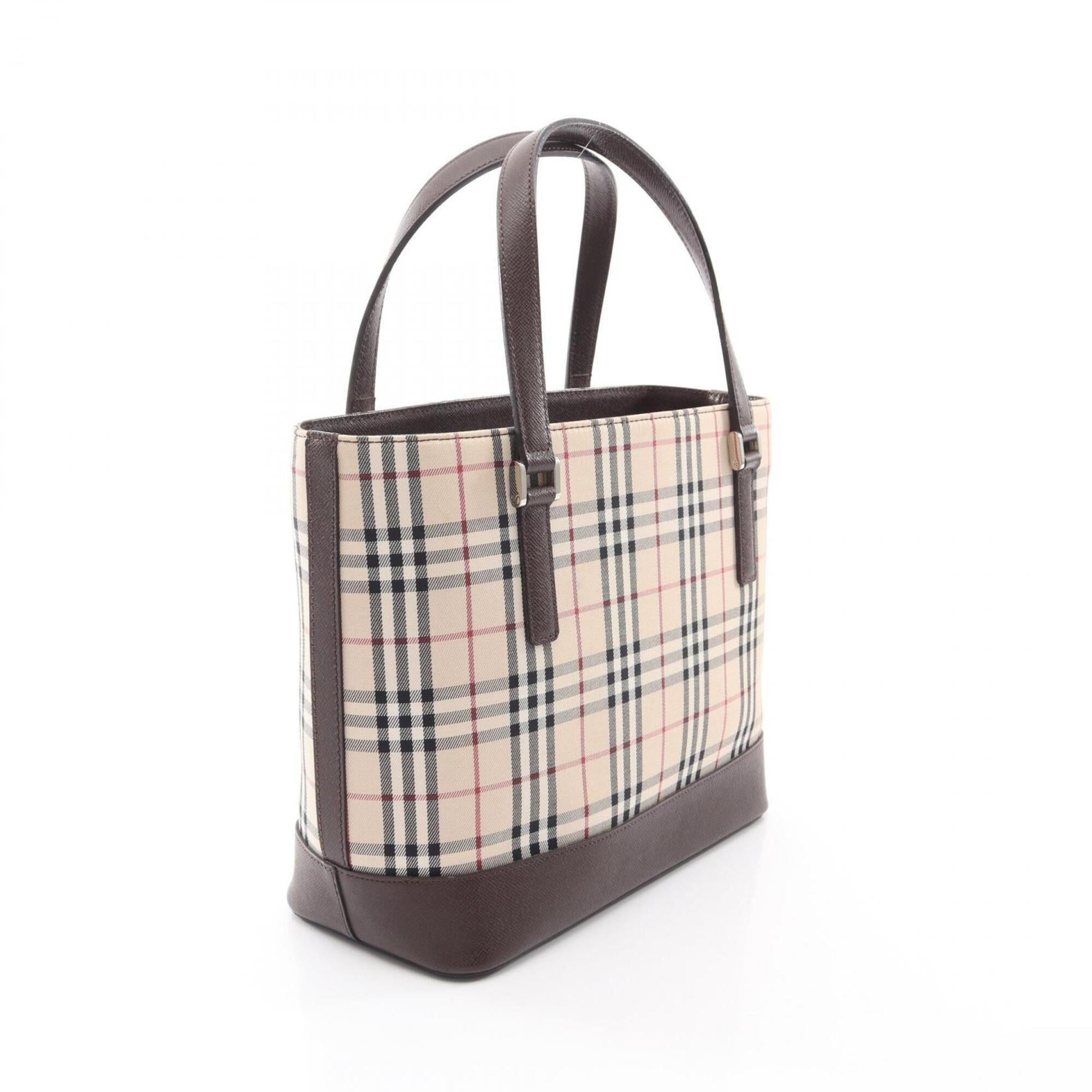 Burberry Beige Brown Multi-Color Canvas Leather Handbag (Pre-Owned)