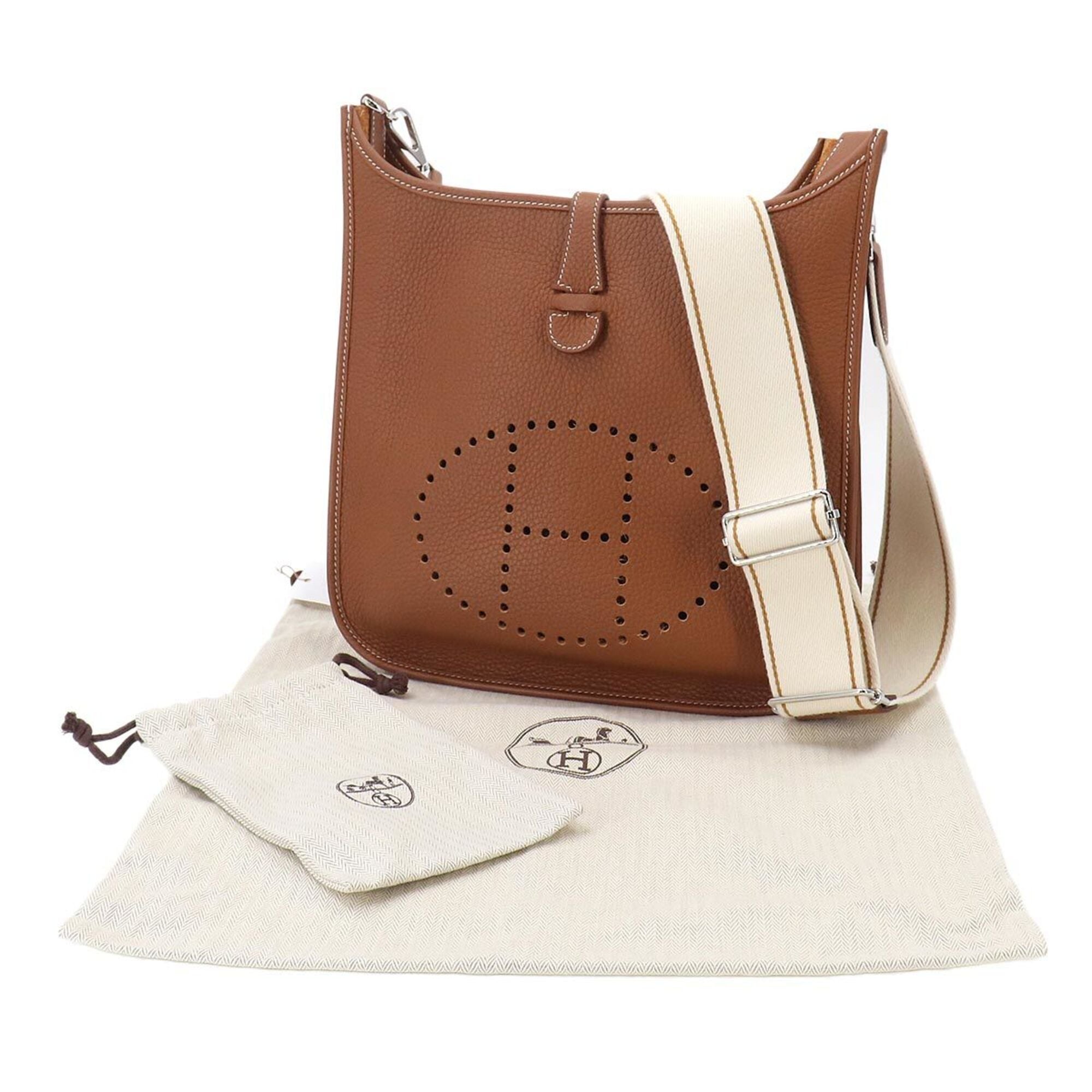 Hermes Evelyne Gold Taurillon Clemence Leather Handbag Shoulder Bag (Pre-Owned)