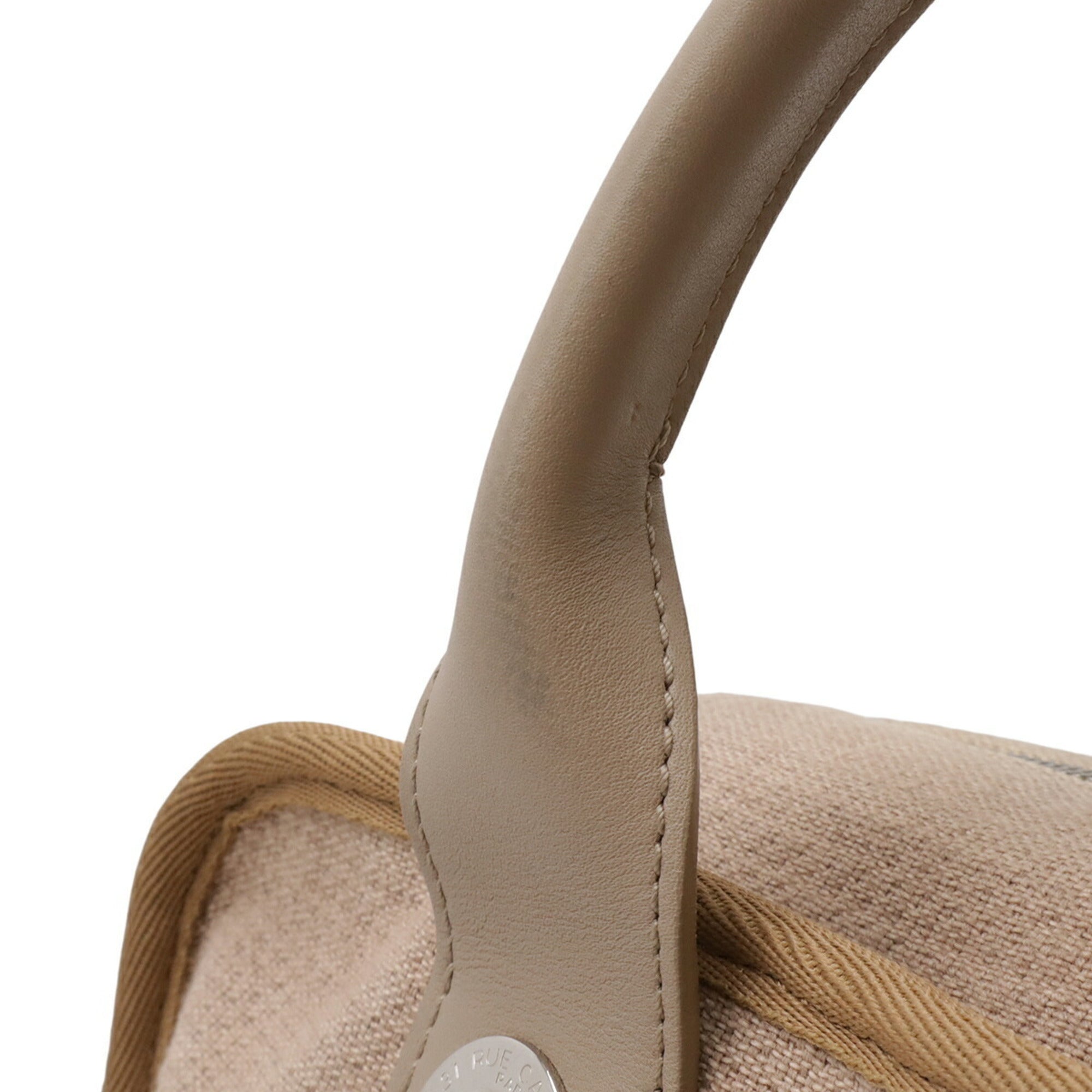 Chanel Beige Brown Grayish Canvas Leather Handbag Shoulder Bag (Pre-Owned)