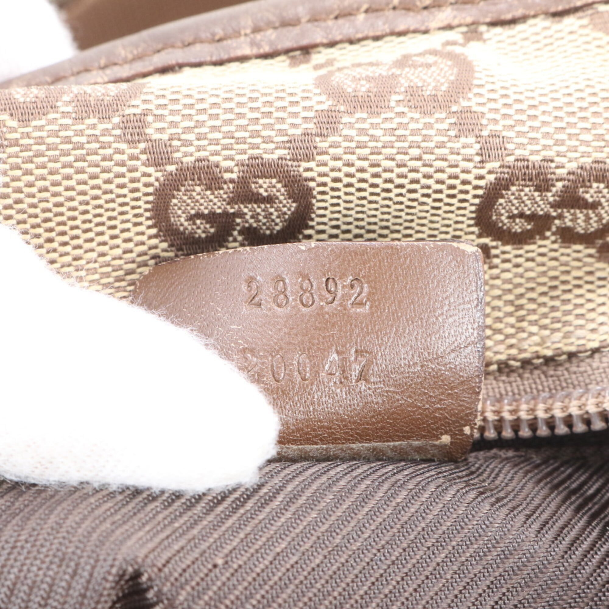 Gucci Beige Brown Leather Canvas Shoulder Bag Tote Bag (Pre-Owned)