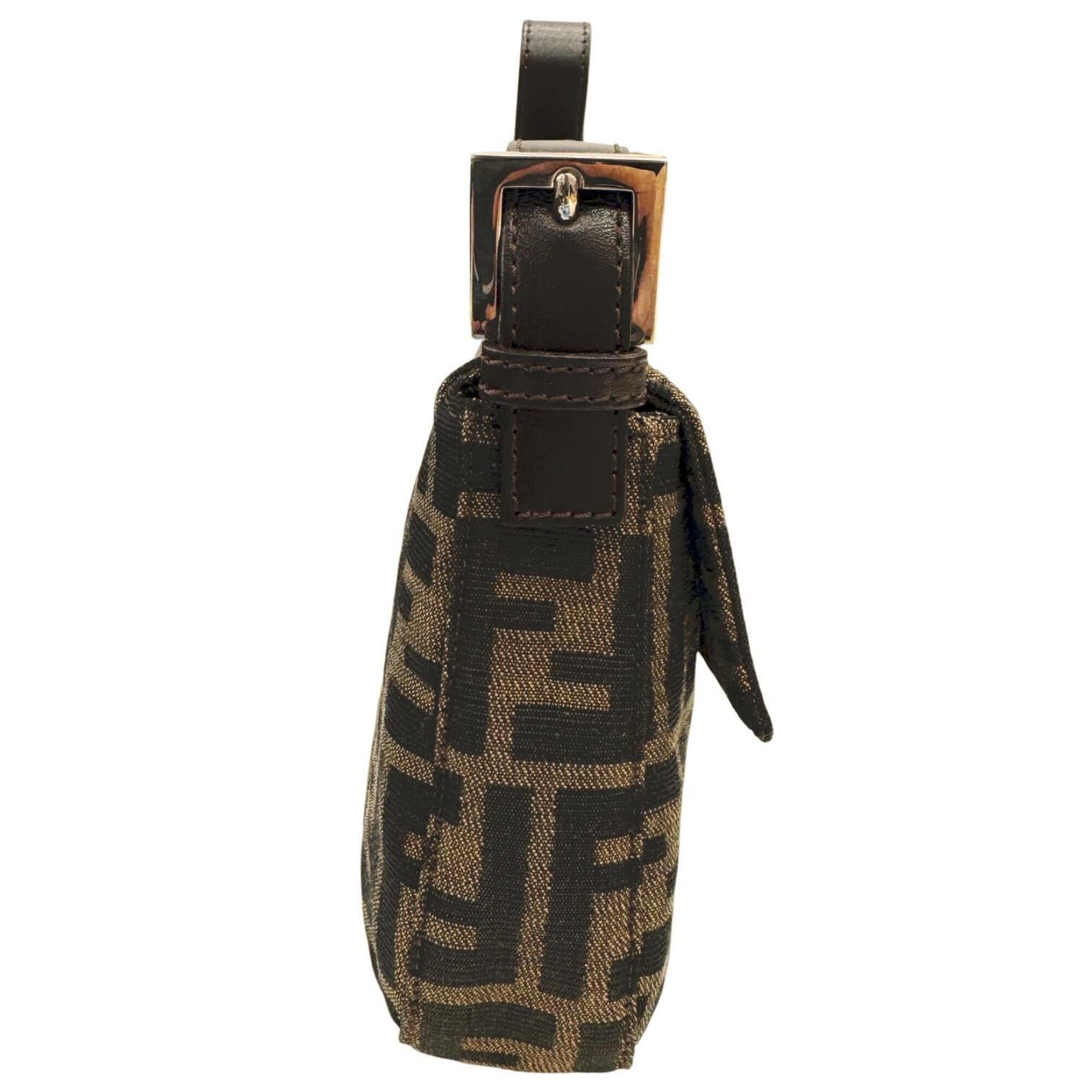 Fendi Brown Canvas Leather Handbag Pouch (Pre-Owned)