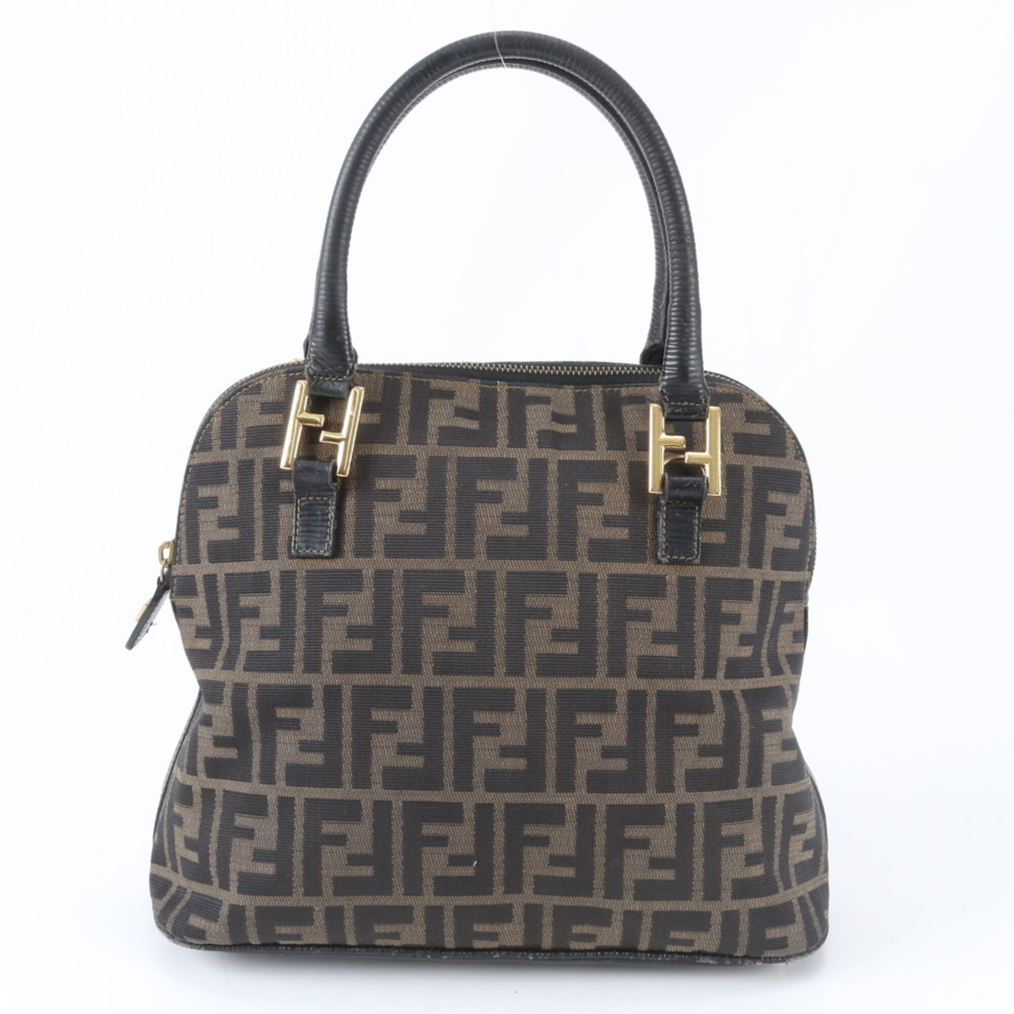 Fendi Zucca Black Brown Leather Canvas Handbag (Pre-Owned)