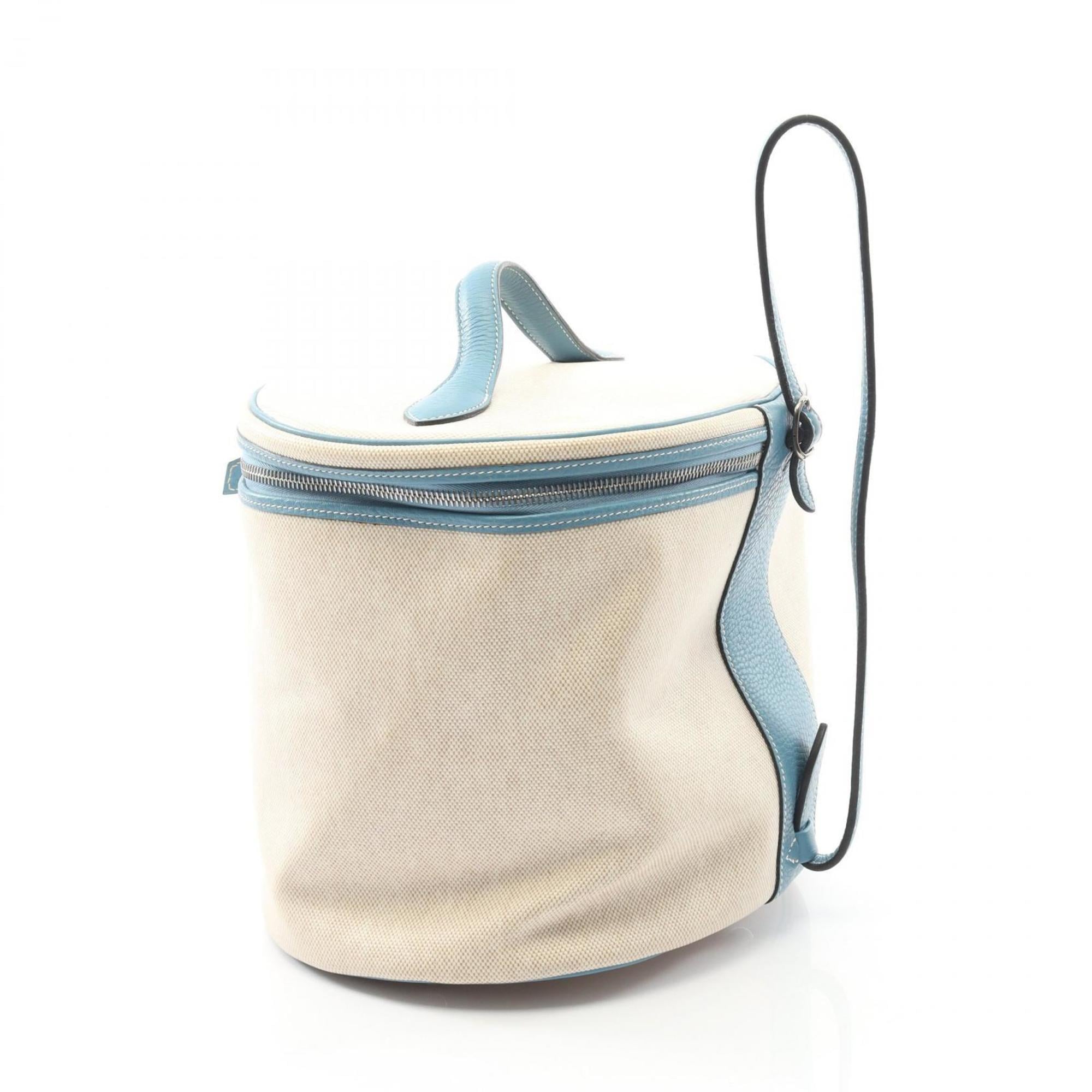 Hermes Blue Ecru Ivory Toile H Taurillon Clemence Leather Handbag (Pre-Owned)