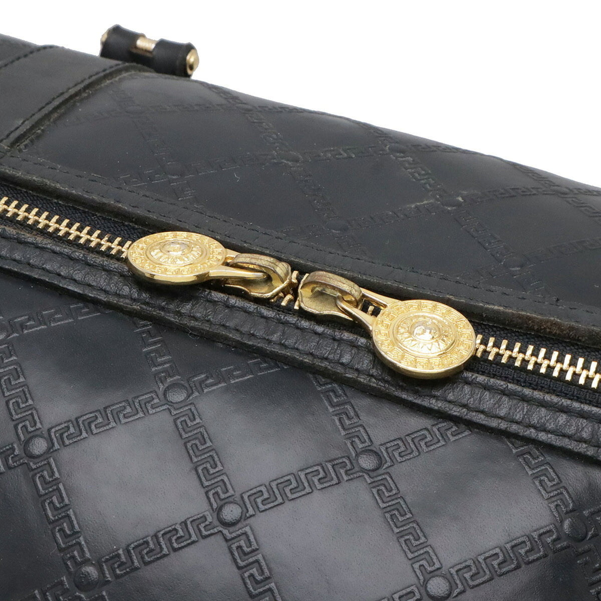 Versace Black Coated Canvas Leather Boston Bag (Pre-Owned)