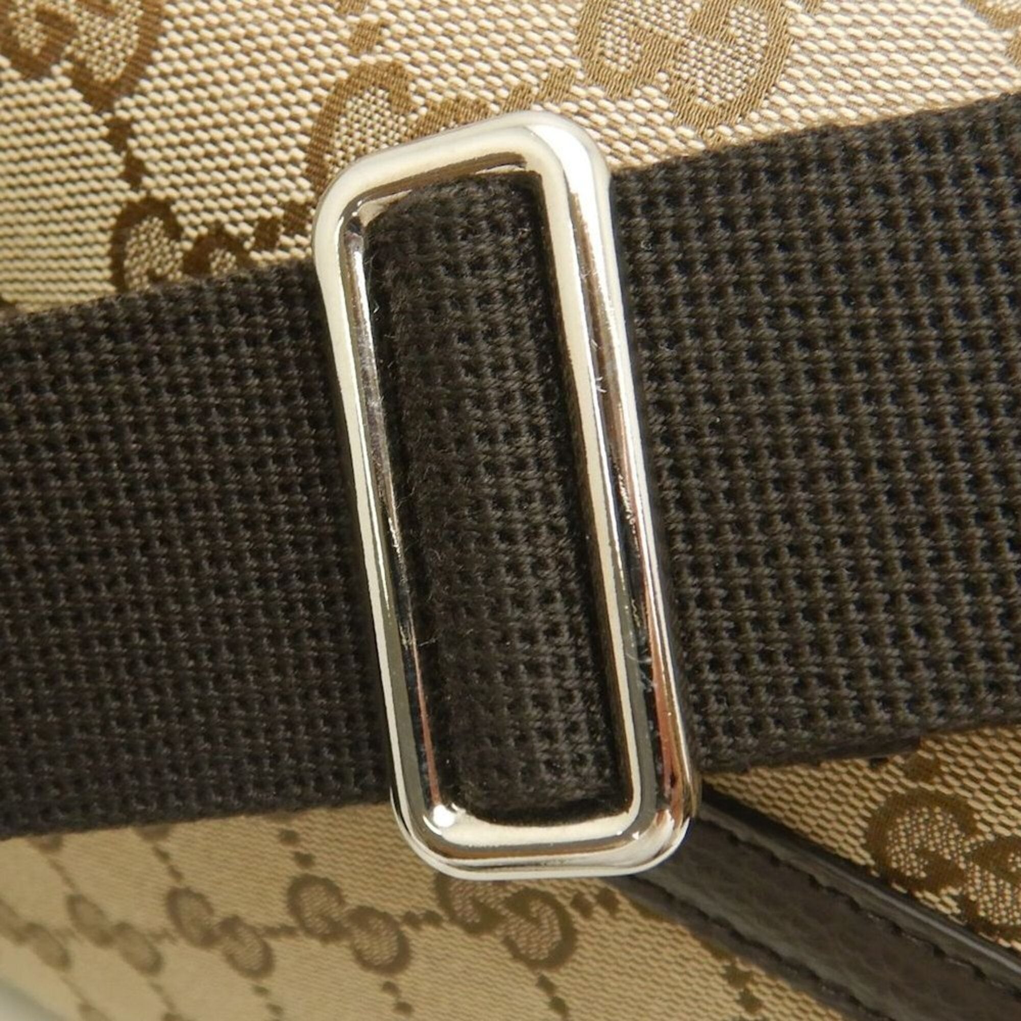 Gucci Gg Canvas Beige Dark Brown Gg Canvas Leather Messenger Bag Shoulder Bag (Pre-Owned)