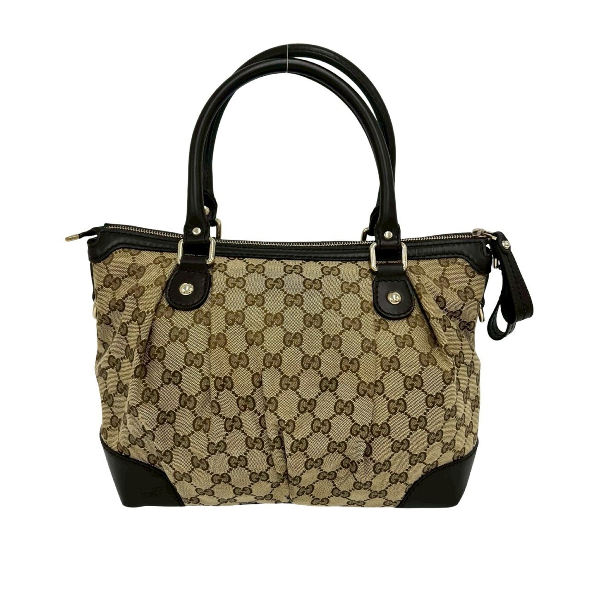 Gucci Beige Brown Canvas Leather Handbag Shoulder Bag Tote Bag (Pre-Owned)
