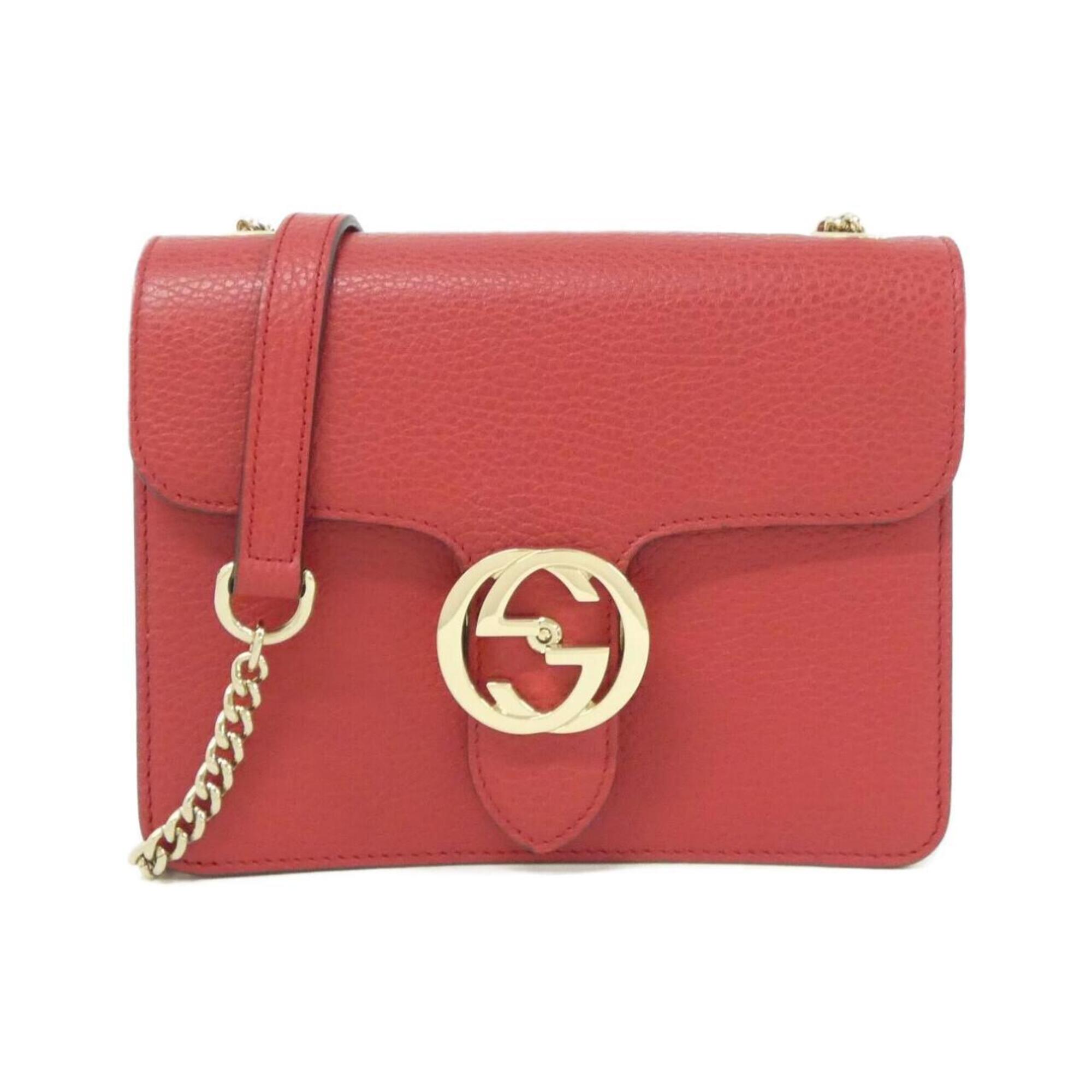 Gucci Red Color Leather Shoulder Bag (Pre-Owned)