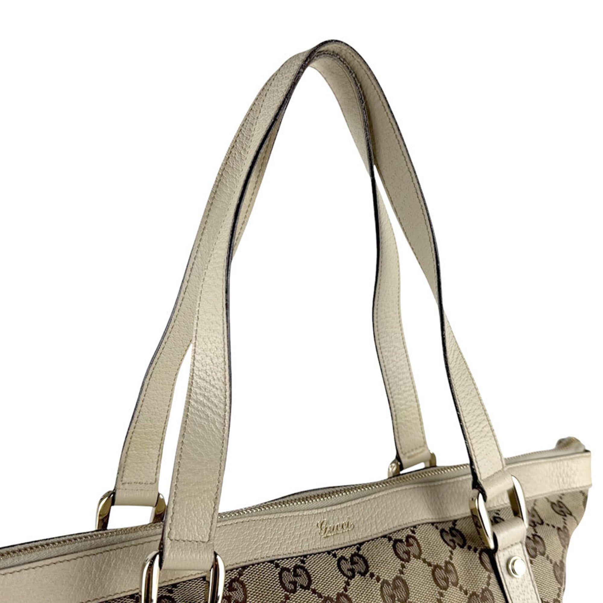 Gucci Brown Ivory Canvas Leather Handbag (Pre-Owned)
