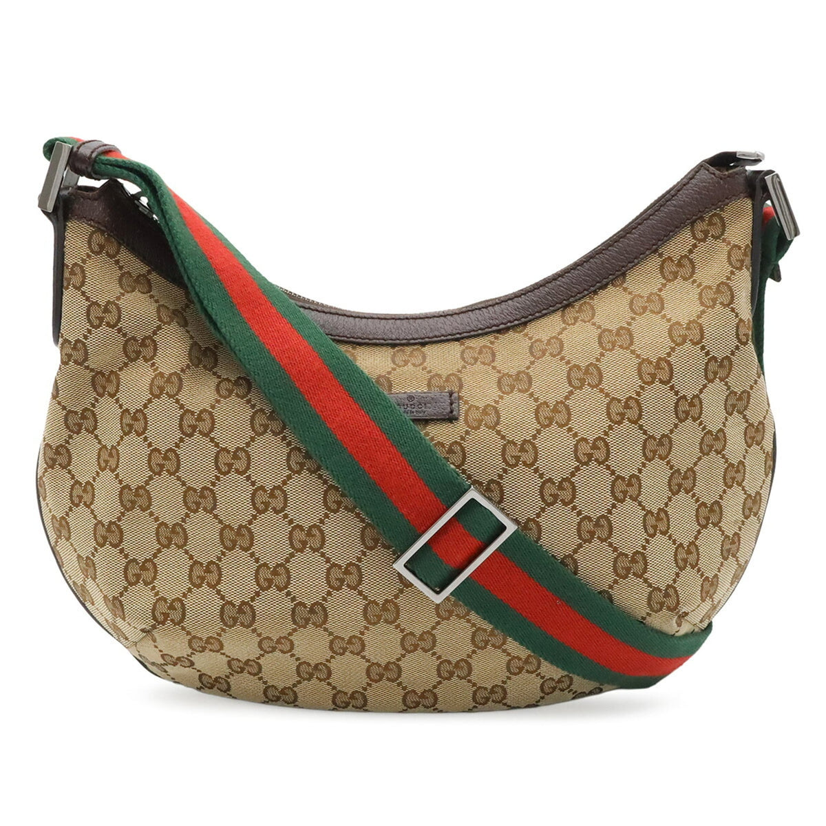 Gucci Gg Canvas Beige Brown Dark Brown Green Khaki Red Color Canvas Leather Shoulder Bag (Pre-Owned)