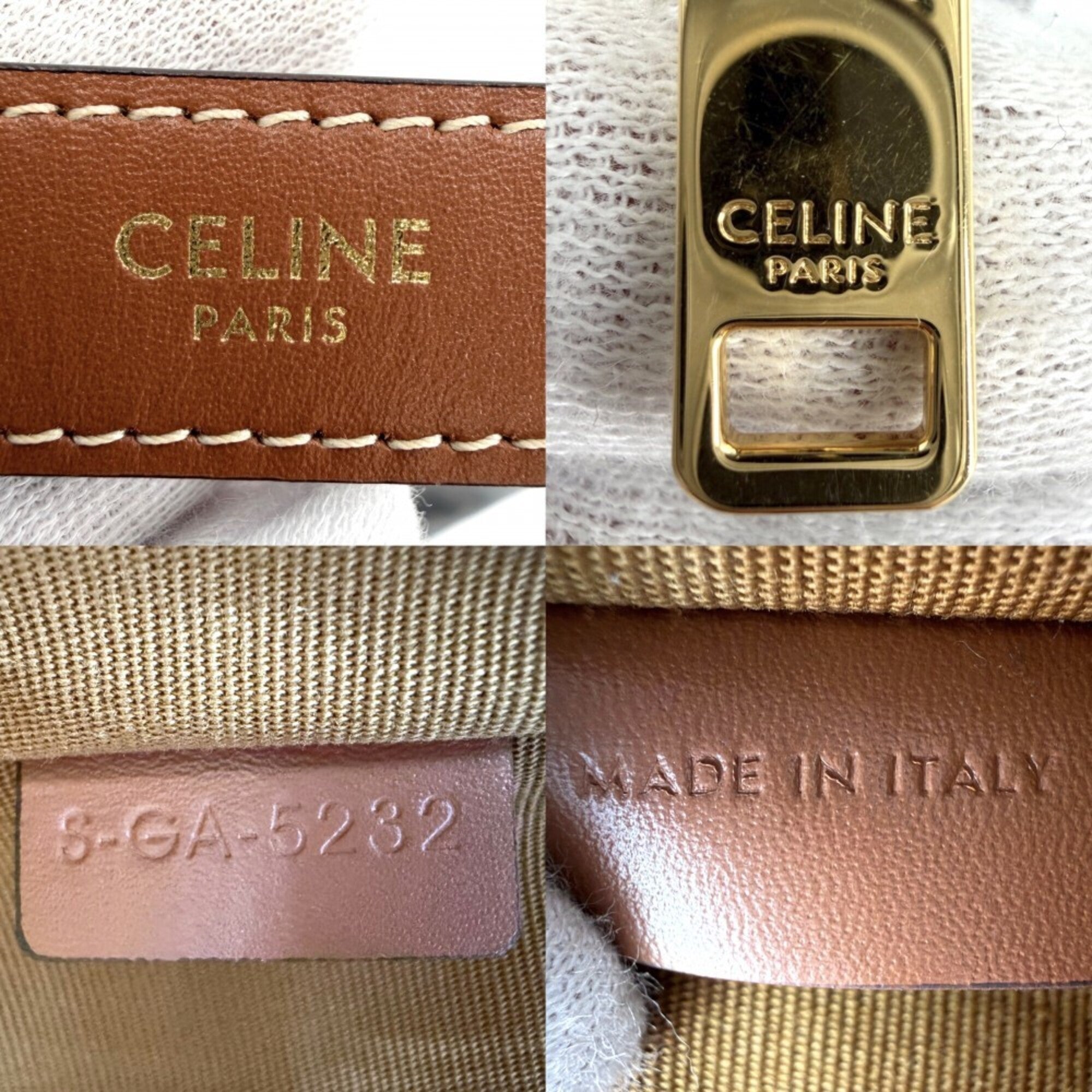 Celine Brown Leather Canvas Handbag Shoulder Bag (Pre-Owned)