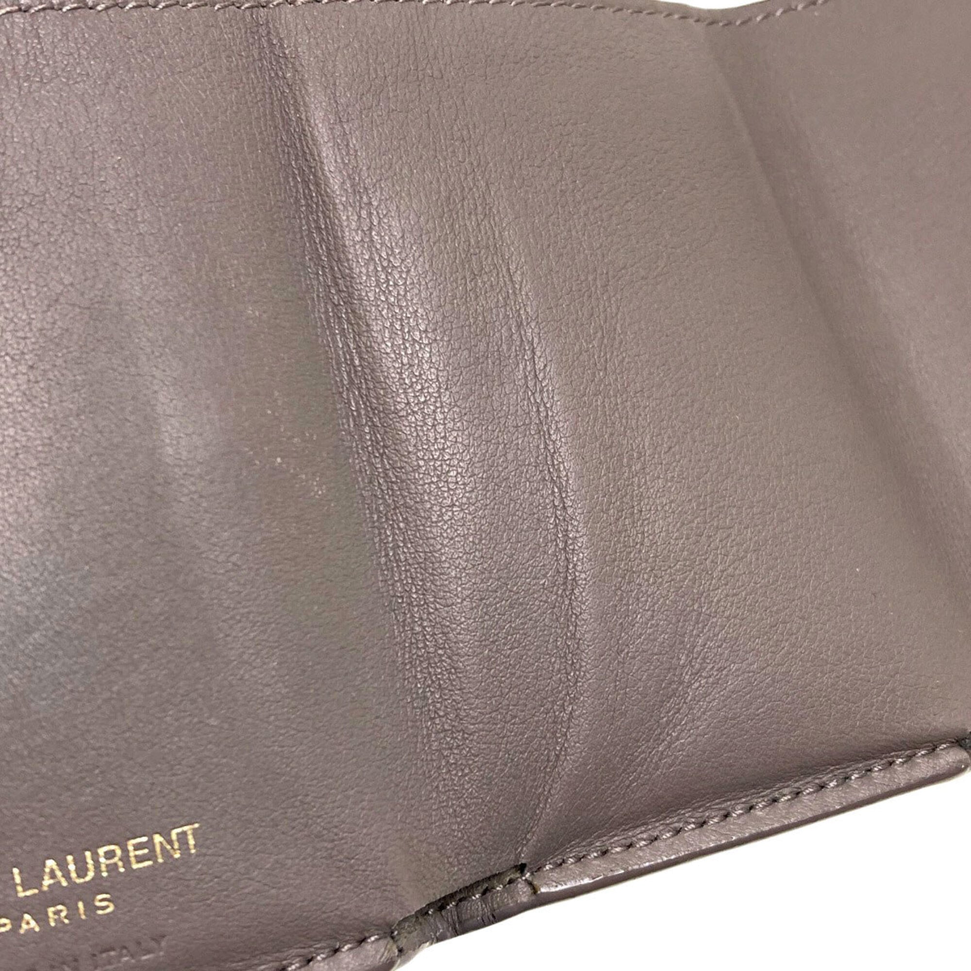 Yves Saint Laurent Gray Leather Wallet (Tri-Fold) (Pre-Owned)