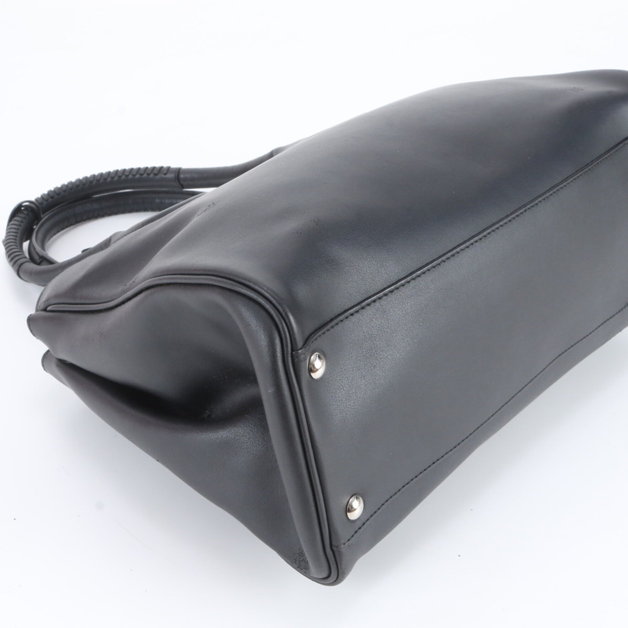 Salvatore Ferragamo Gancini Black Leather Handbag Shoulder Bag Tote Bag (Pre-Owned)