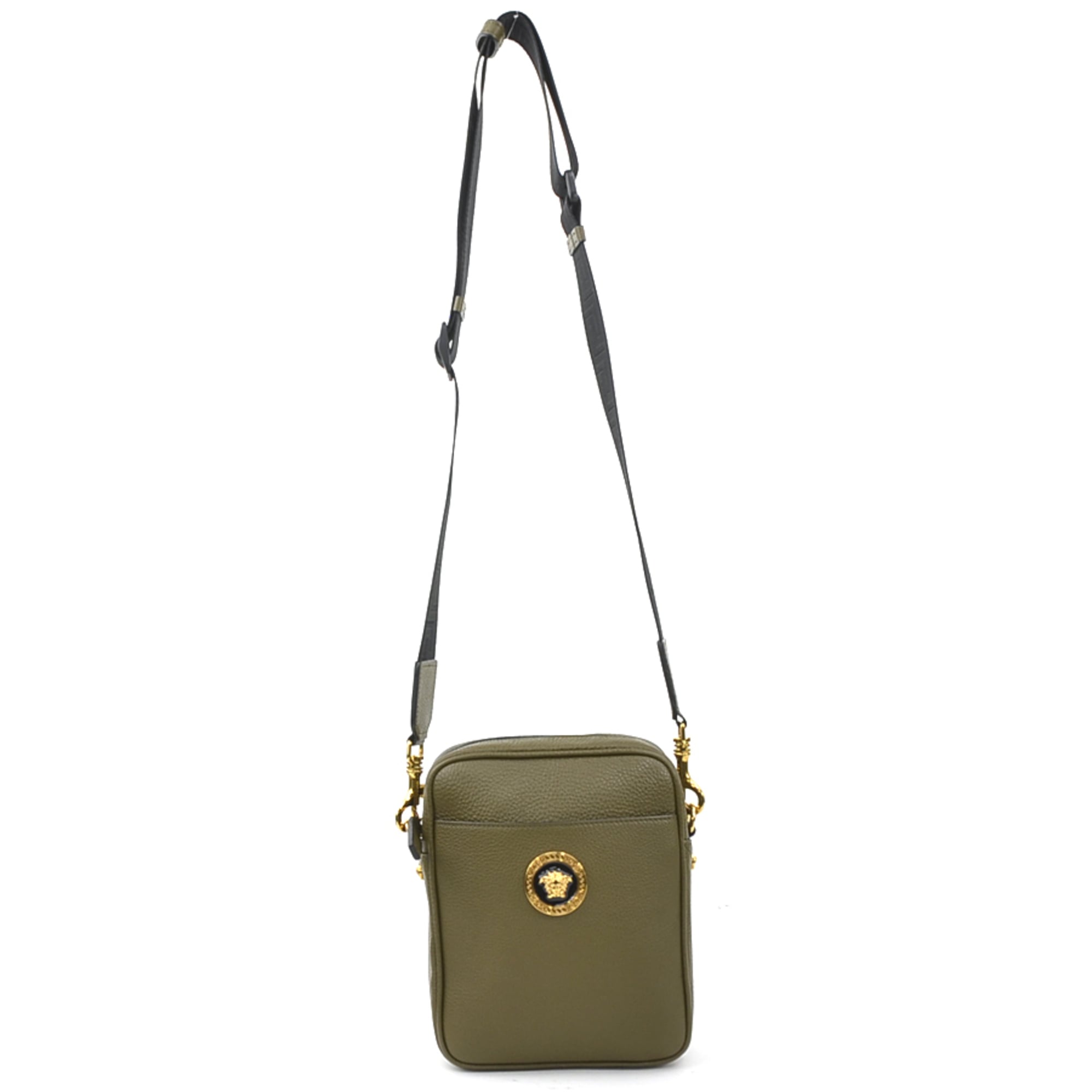 Versace Khaki Leather Shoulder Bag (Pre-Owned)