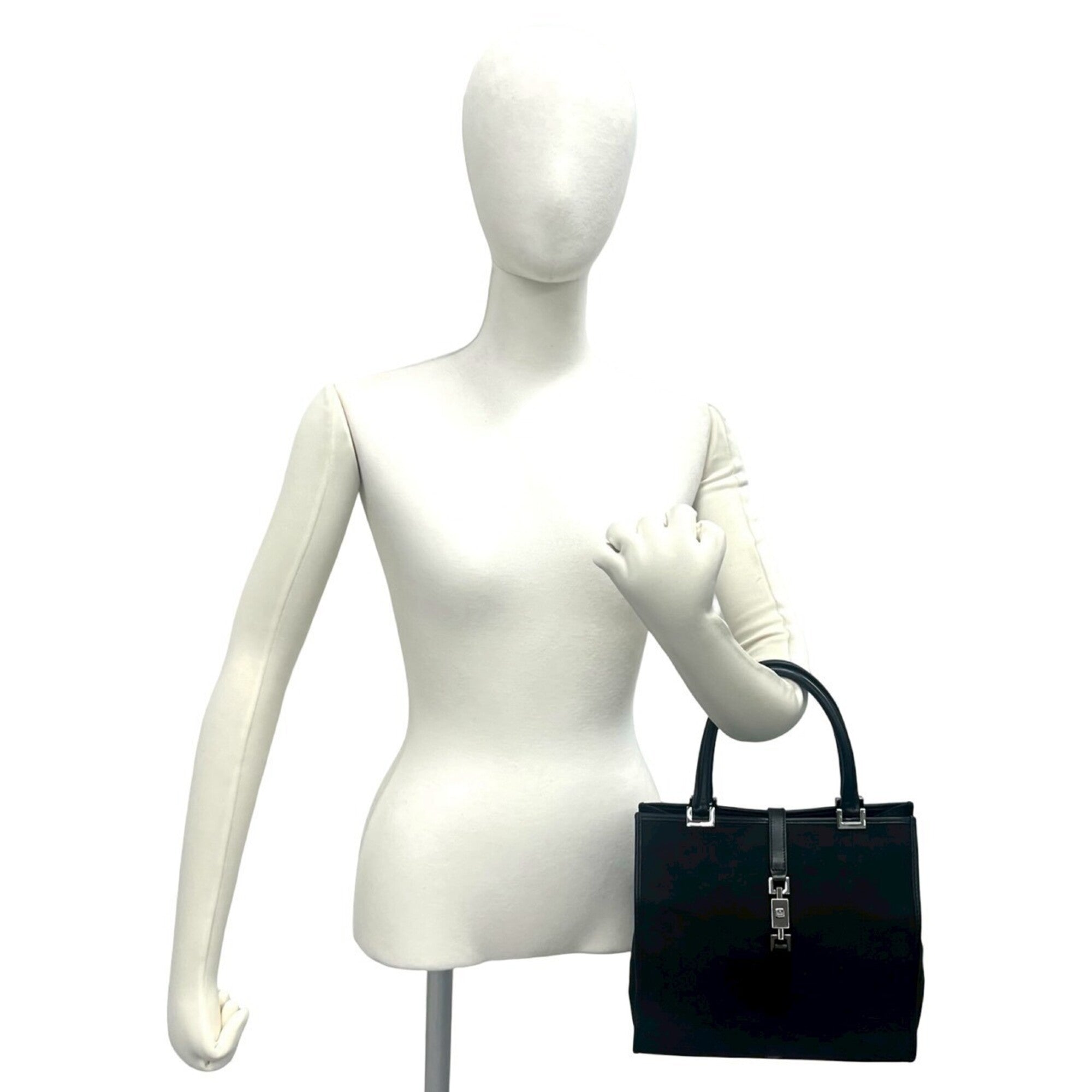 Gucci Black Canvas Leather Handbag Tote Bag (Pre-Owned)