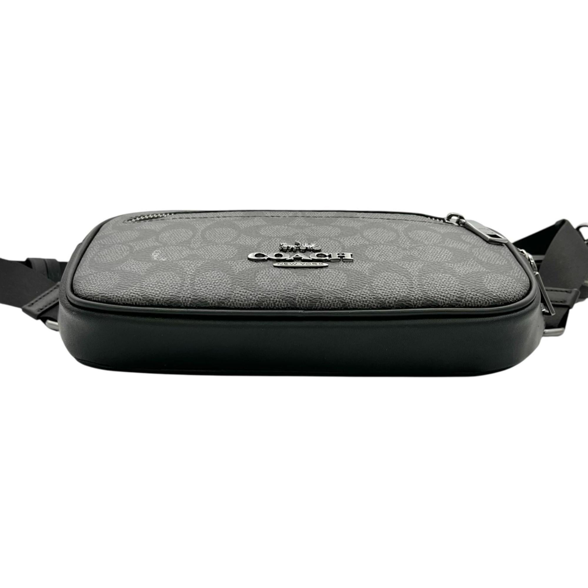 Coach Black Signature Line Leather Pouch Sling Bag (Pre-Owned)