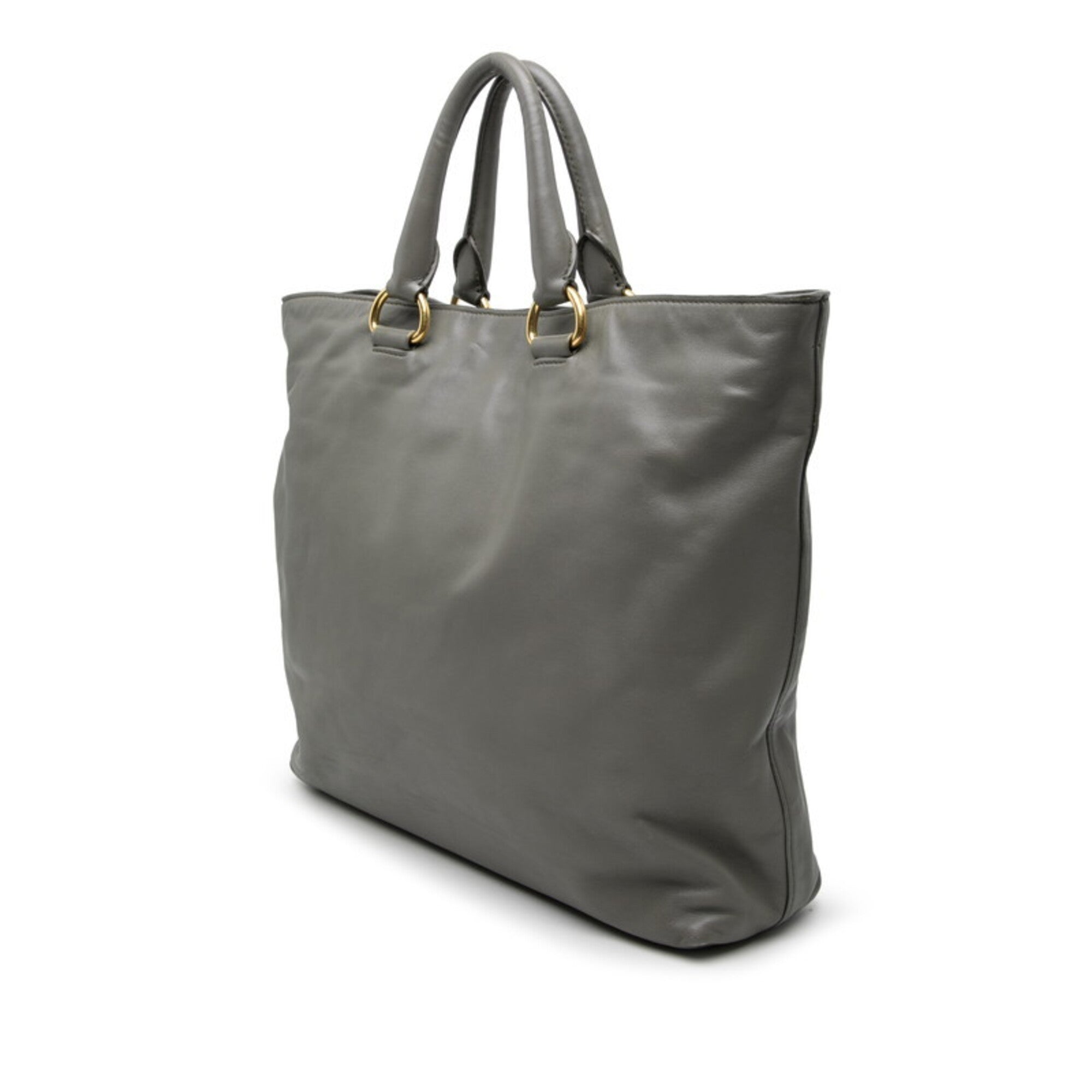 Prada Gray Leather Shoulder Bag Tote Bag (Pre-Owned)