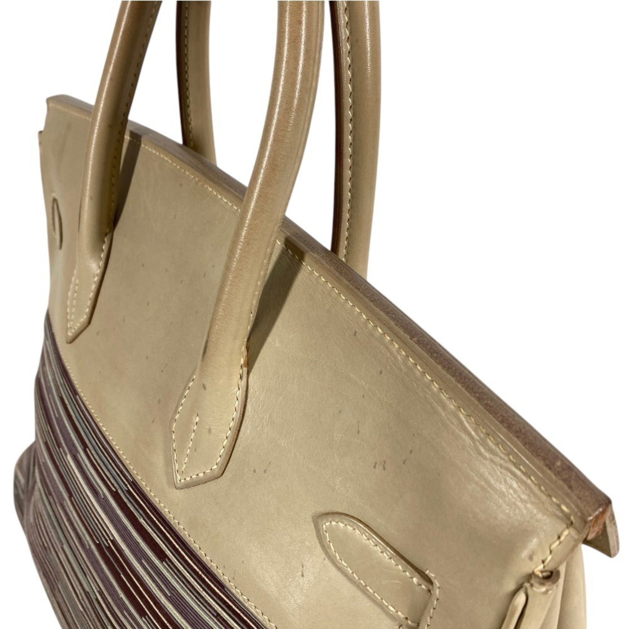Hermes Multi-Color White Leather Handbag Tote Bag (Pre-Owned)