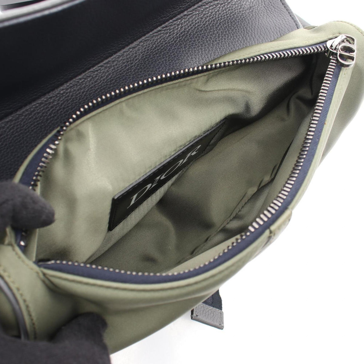 Christian Dior Gray Khaki Nylon Leather Fanny Pack Handbag Saddle Bag (Pre-Owned)