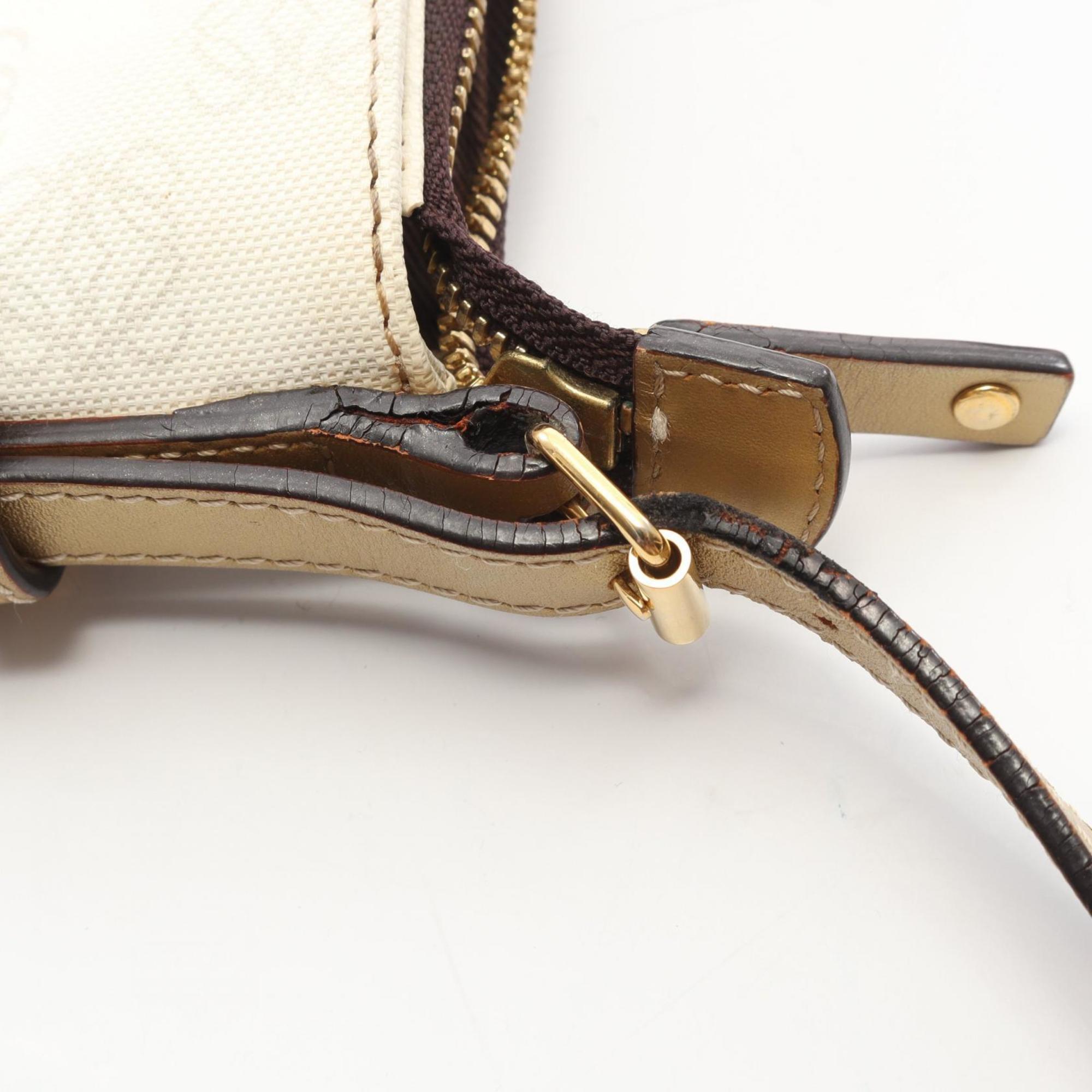 Loewe Gold White Coated Canvas Leather Handbag Shoulder Bag (Pre-Owned)
