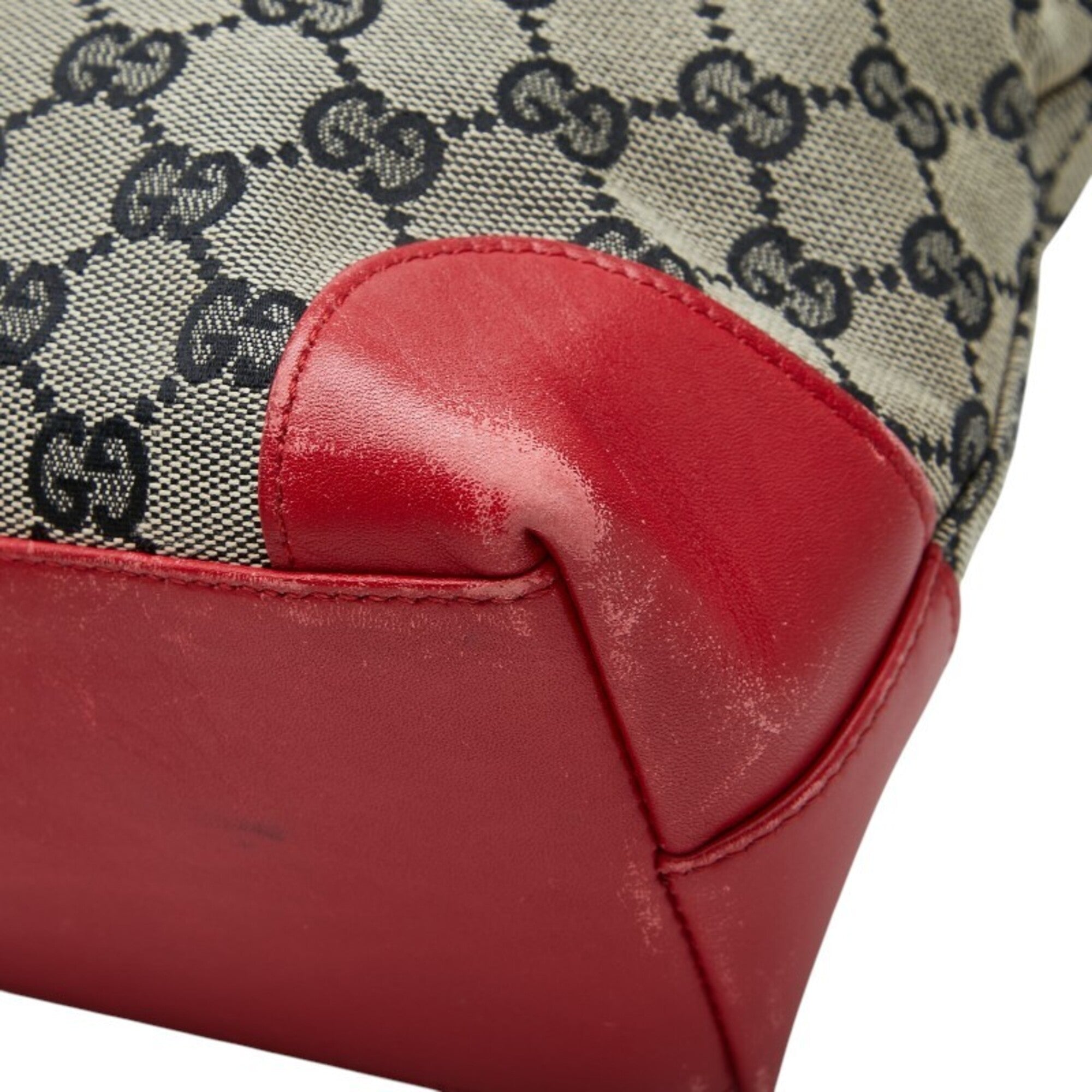 Gucci Beige Red Color Canvas Leather Handbag Tote Bag (Pre-Owned)