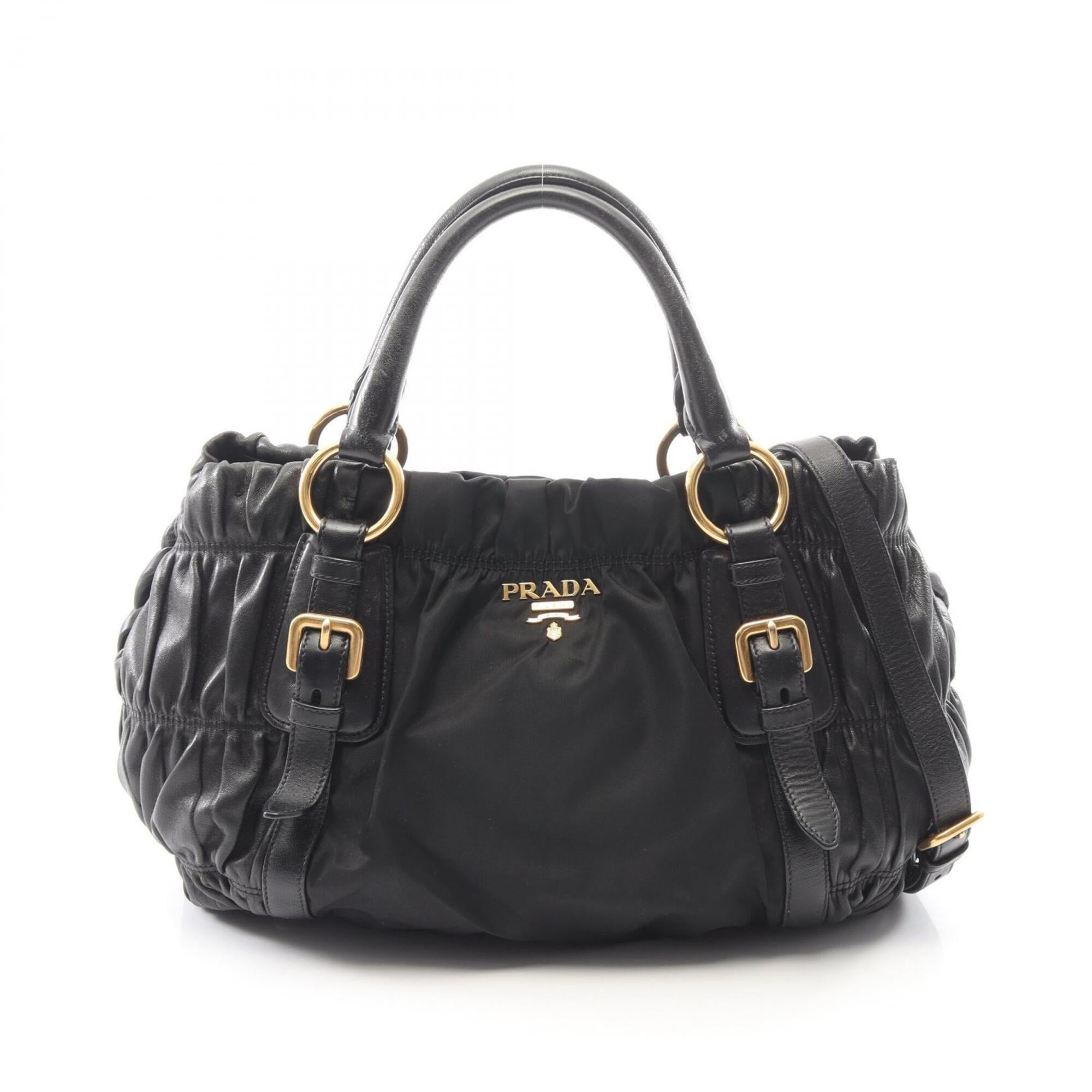Prada Black Nylon Leather Handbag Tote Bag (Pre-Owned)
