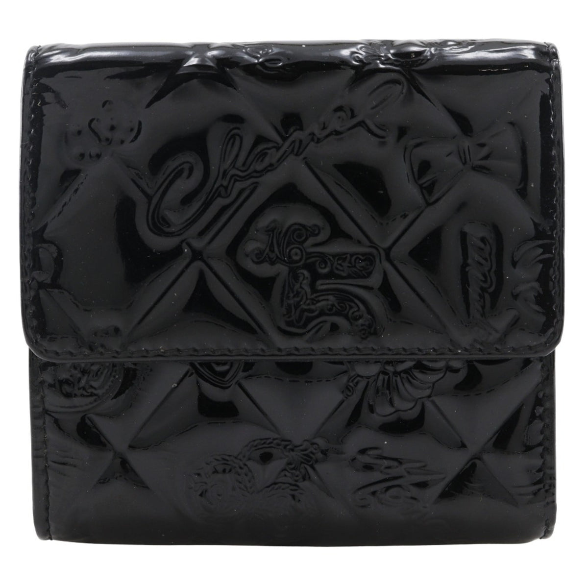 Chanel Black Patent Leather Wallet (Tri-Fold) (Pre-Owned)