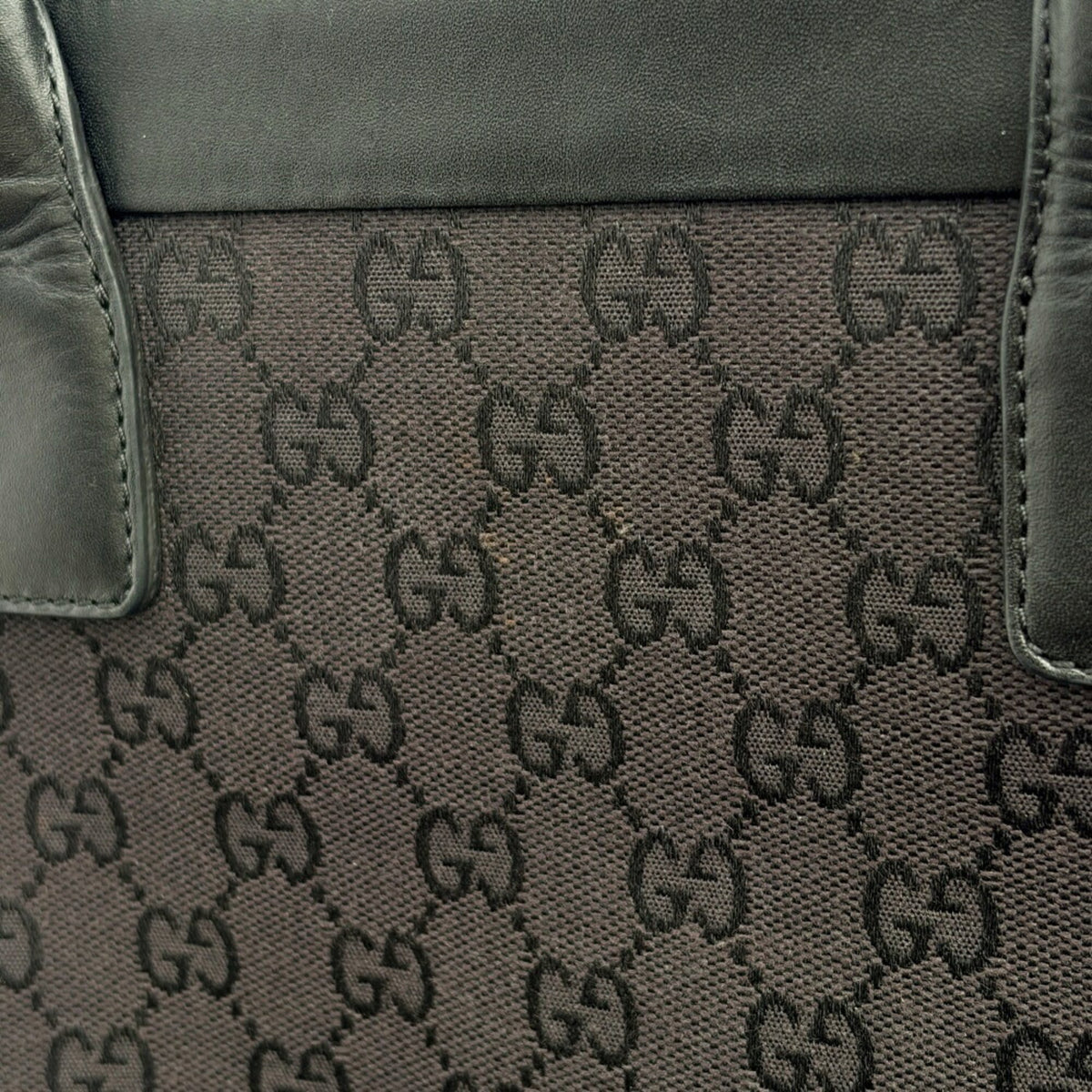 Gucci Gg Canvas Black Gg Canvas Leather Tote Bag (Pre-Owned)
