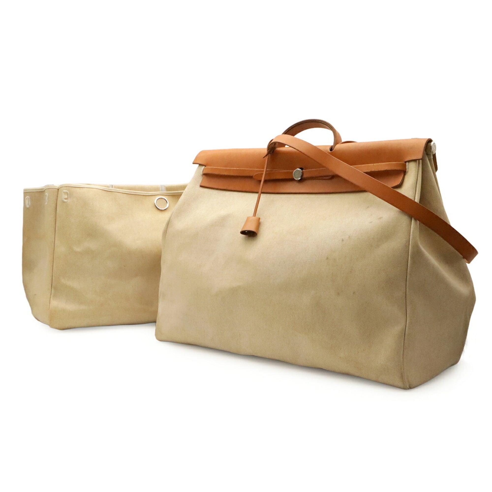 Hermes Light Brown Natural Toile Officier Leather Handbag Shoulder Bag (Pre-Owned)