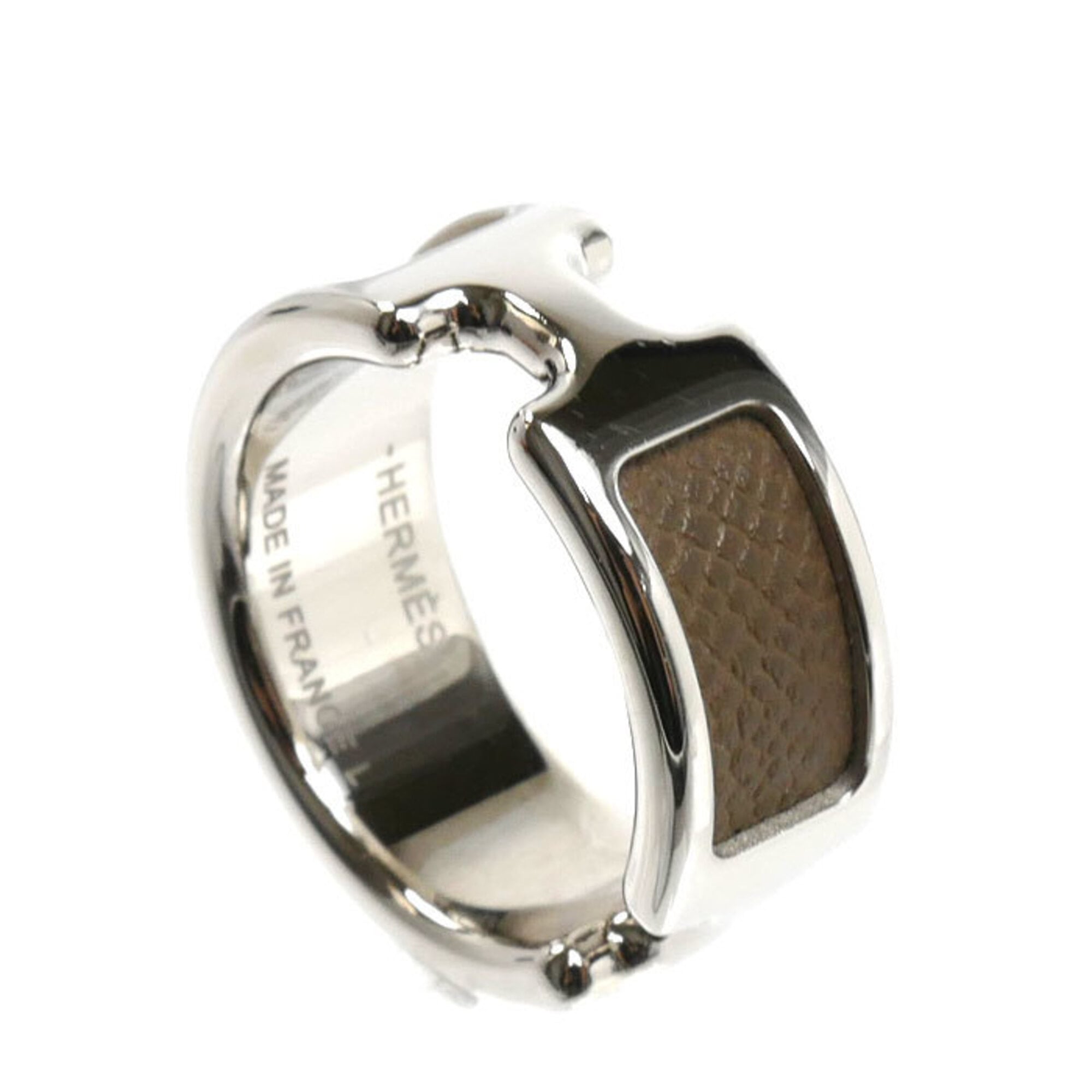 Hermes Silver Etoupe Gray Gold Plating Leather Band Ring (Pre-Owned)