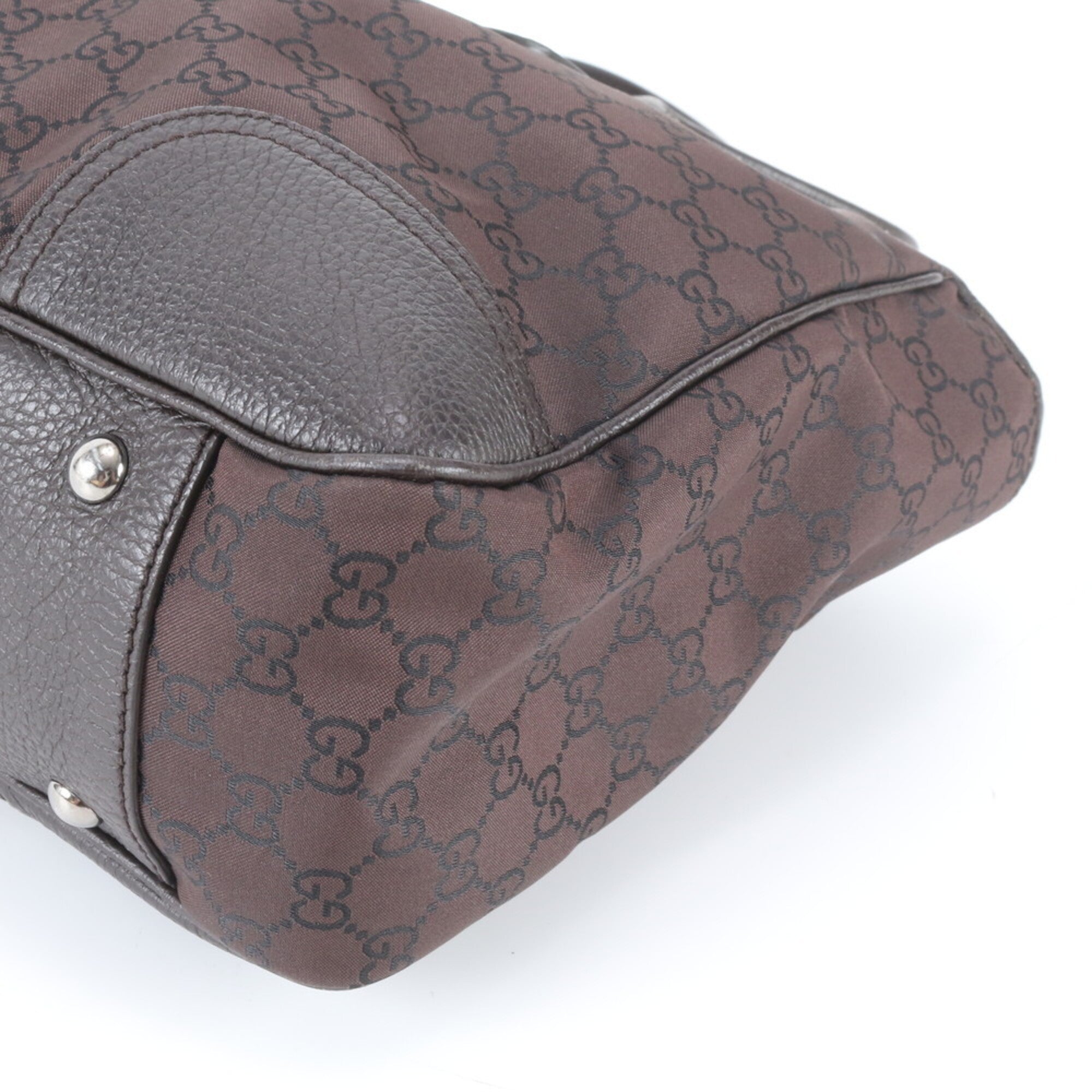Gucci Sherry Line Brown Nylon Leather Handbag Tote Bag (Pre-Owned)