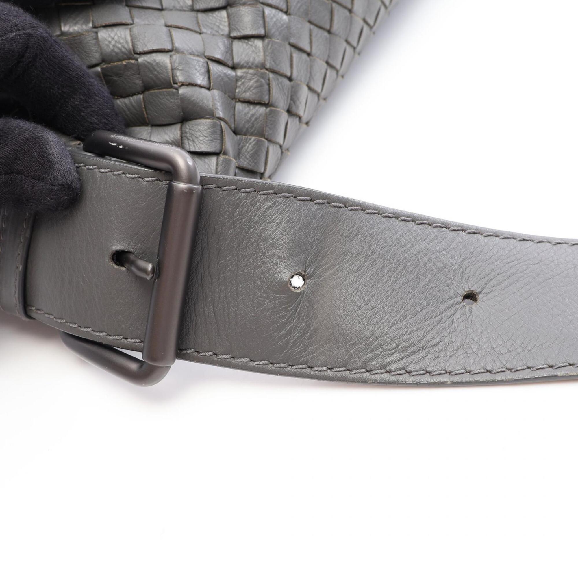 Bottega Veneta Gray Intrecciato Messenger Bag Shoulder Bag (Pre-Owned)