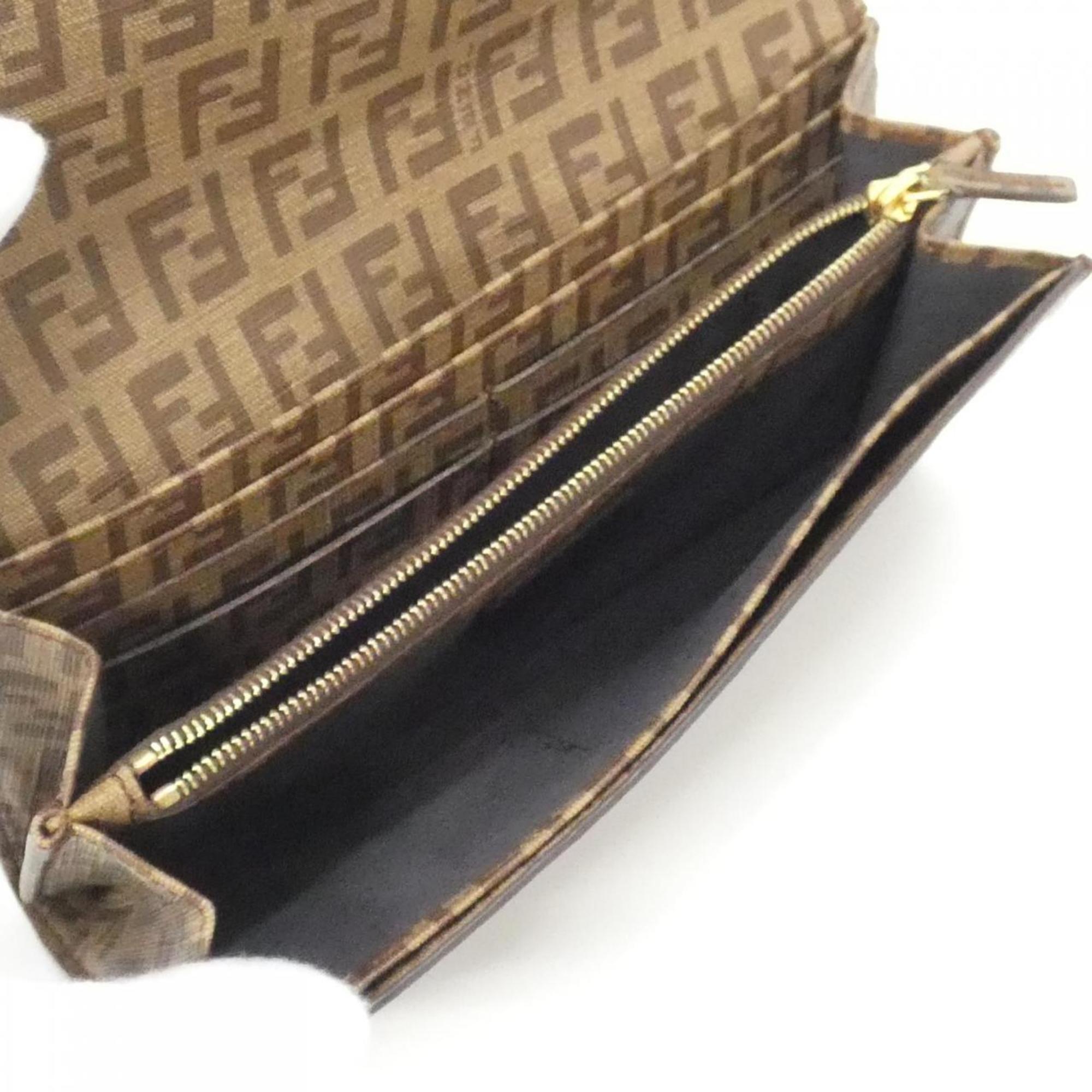 Fendi Beige Brown Coated Canvas Long Wallet (Bi-Fold) (Pre-Owned)