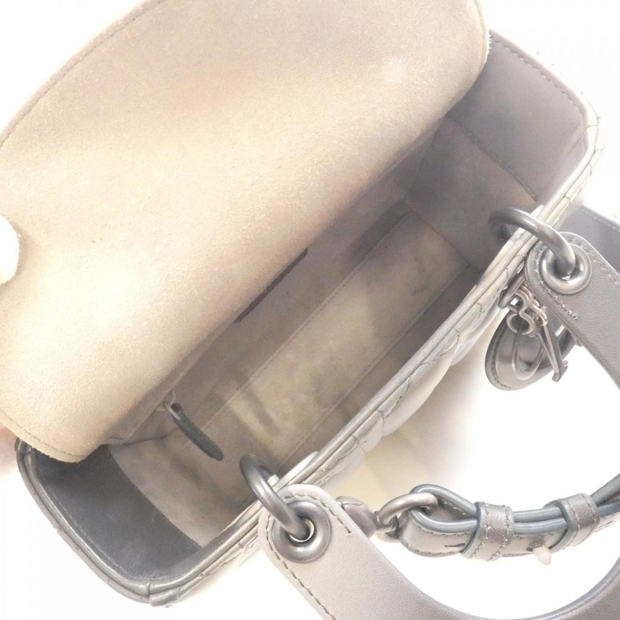 Christian Dior Lady Dior Gray Silver Leather Handbag (Pre-Owned)