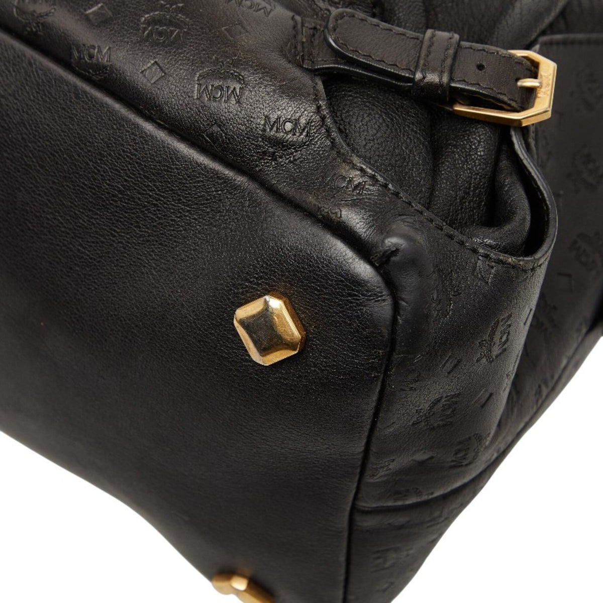 Mcm Visetos Black Leather Handbag Shoulder Bag (Pre-Owned)
