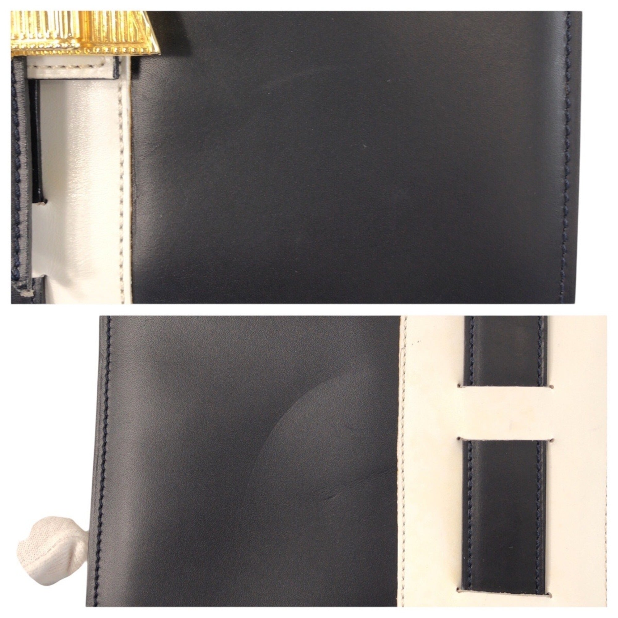 Celine Navy White Leather Pochette Shoulder Bag (Pre-Owned)