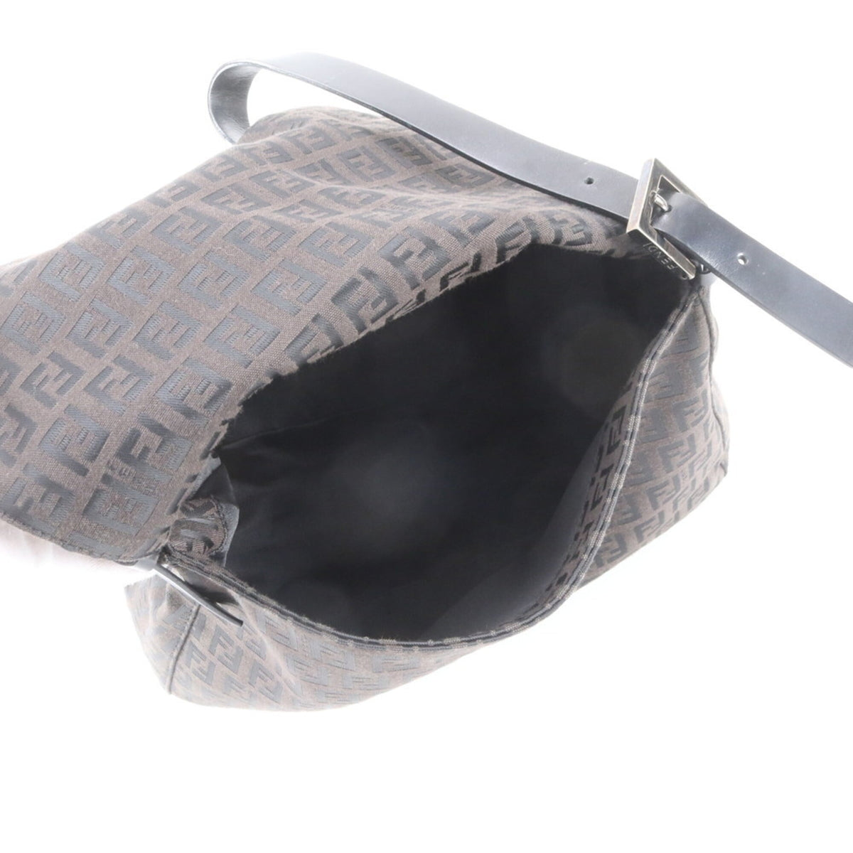 Fendi Black Brown Leather Canvas Shoulder Bag (Pre-Owned)