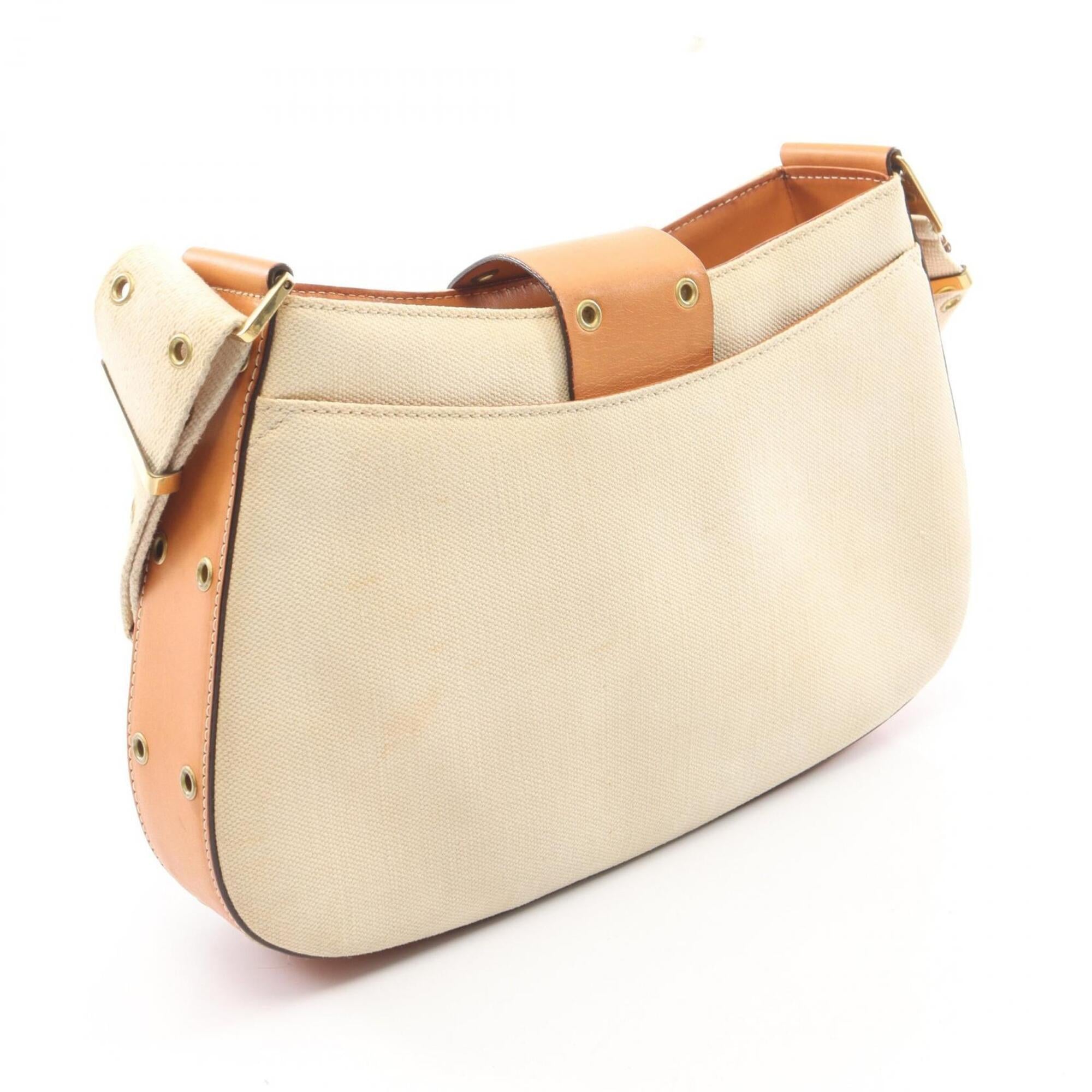 Christian Dior Brown Ivory Canvas Leather Handbag Shoulder Bag (Pre-Owned)