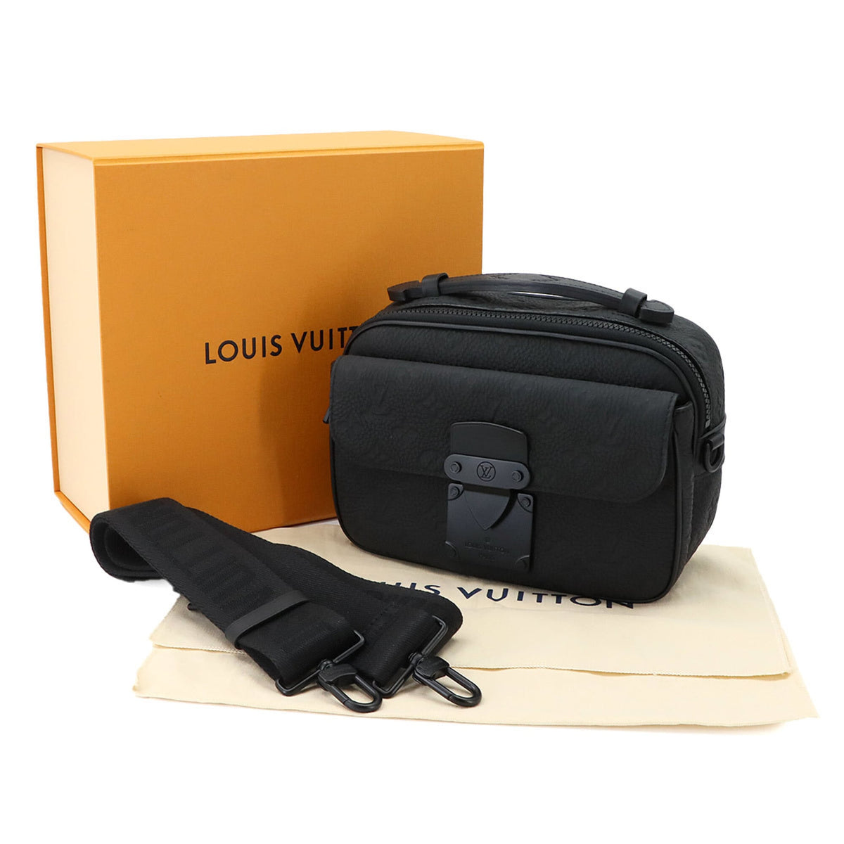 Louis Vuitton Black Leather Handbag Messenger Bag Shoulder Bag (Pre-Owned)