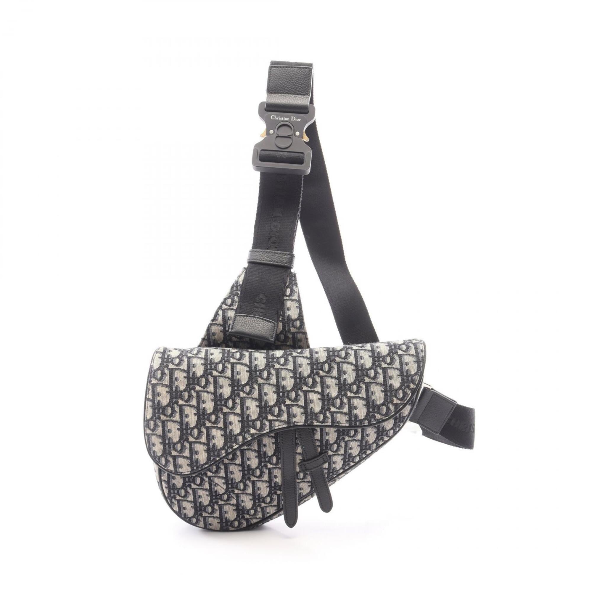 Christian Dior Black Ivory Canvas Leather Fanny Pack Handbag (Pre-Owned)