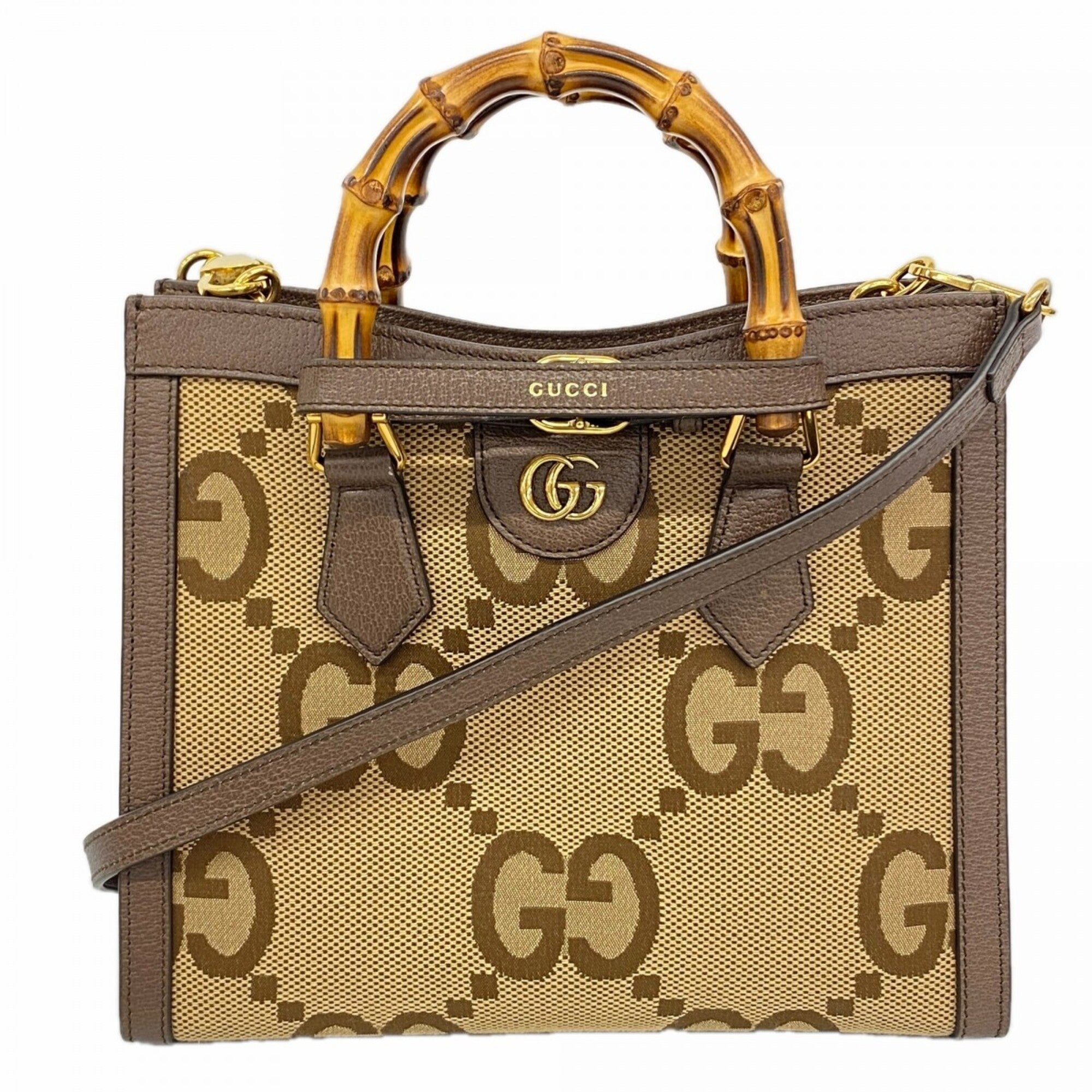 Gucci Brown Canvas Leather Handbag (Pre-Owned)