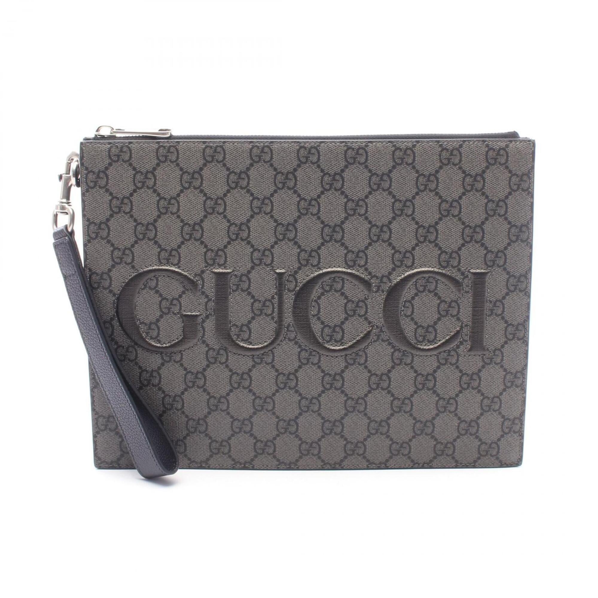 Gucci Black Gray Pvc Coated Canvas Leather Clutch Bag Handbag (Pre-Owned)