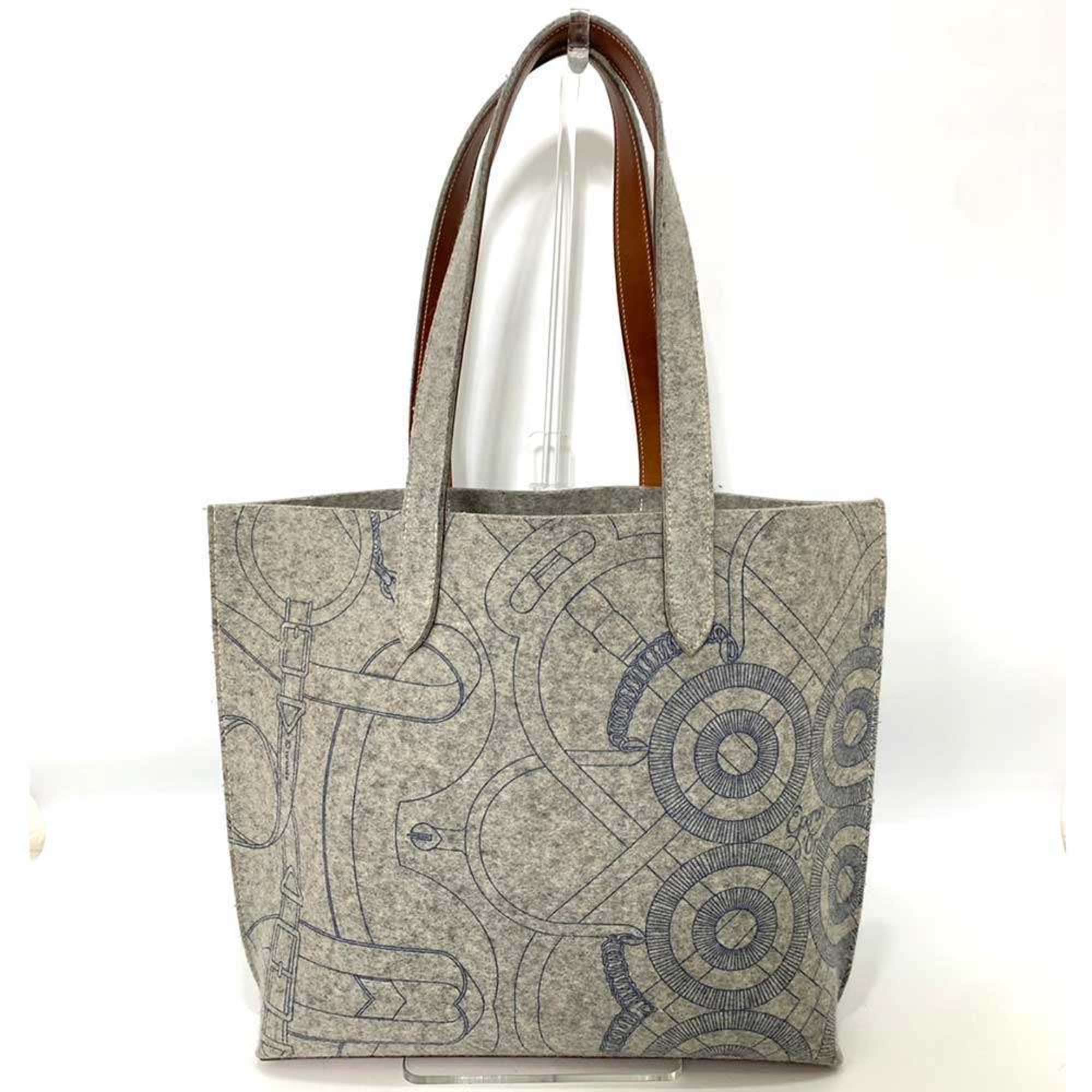 Hermes Karimi Gray Felt Leather Tote Bag (Pre-Owned)