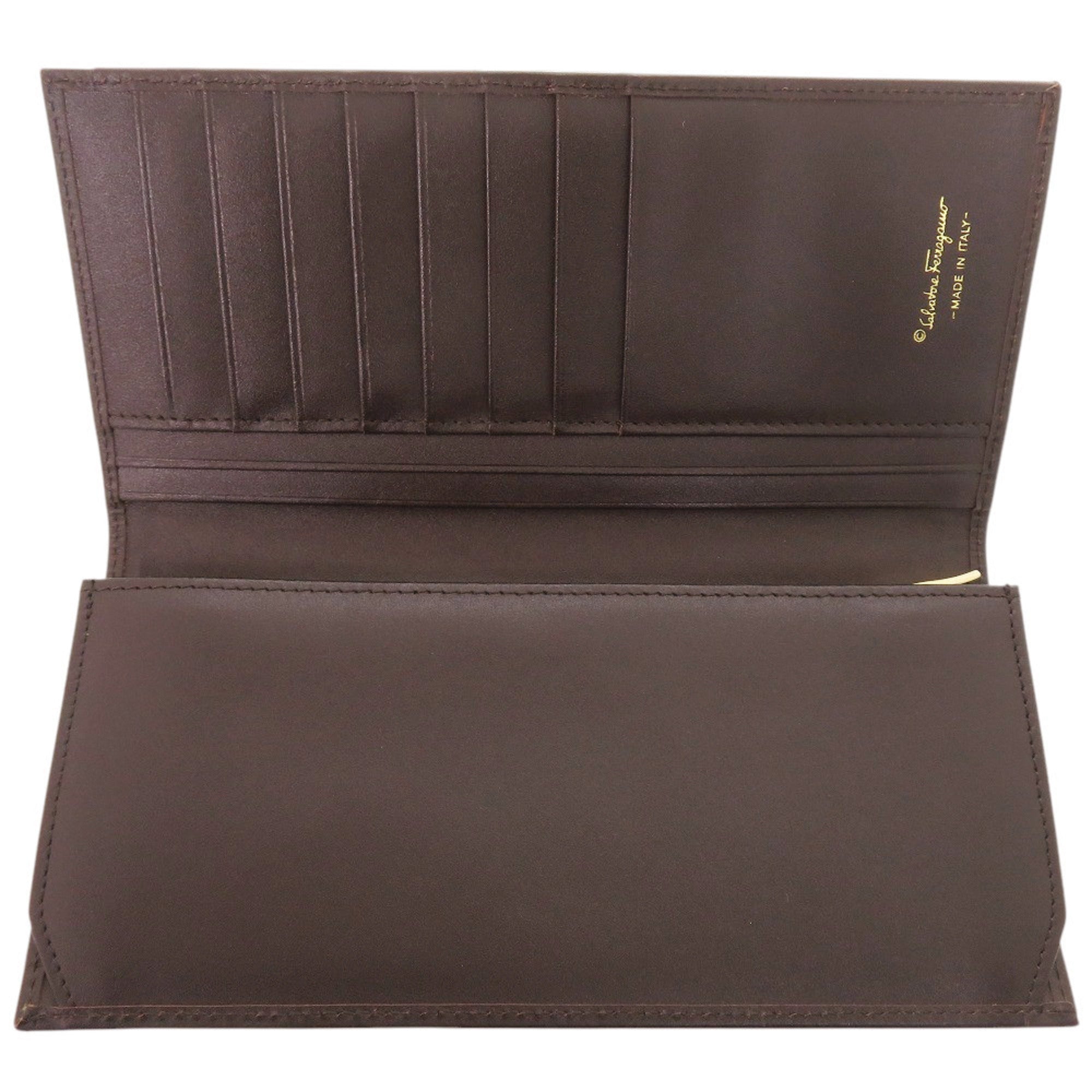 Salvatore Ferragamo Beige Brown Jacquard Leather Long Wallet (Tri-Fold) (Pre-Owned)